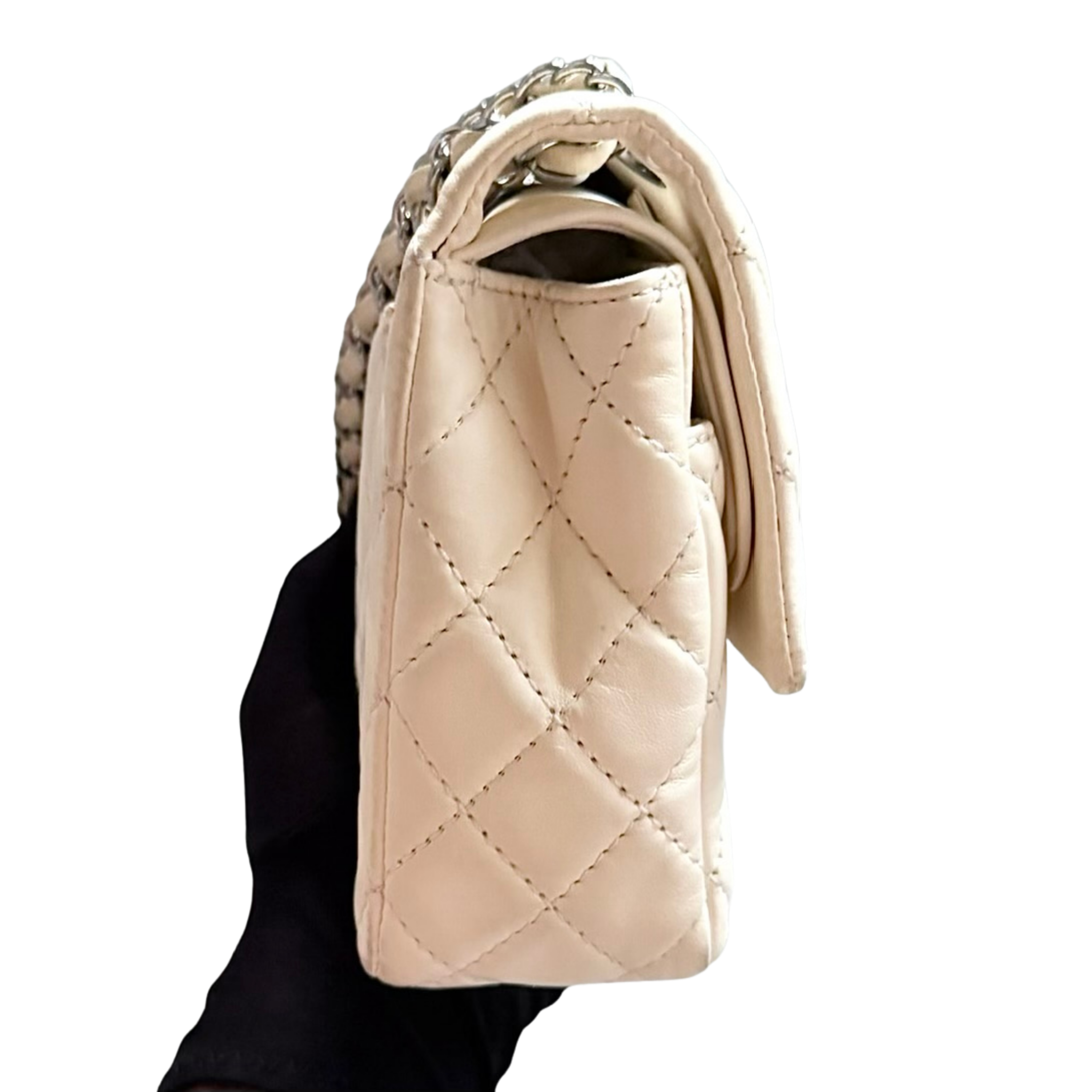 Chanel 25 Matelasse Quilted Double Flap Shoulder Bag Off-White