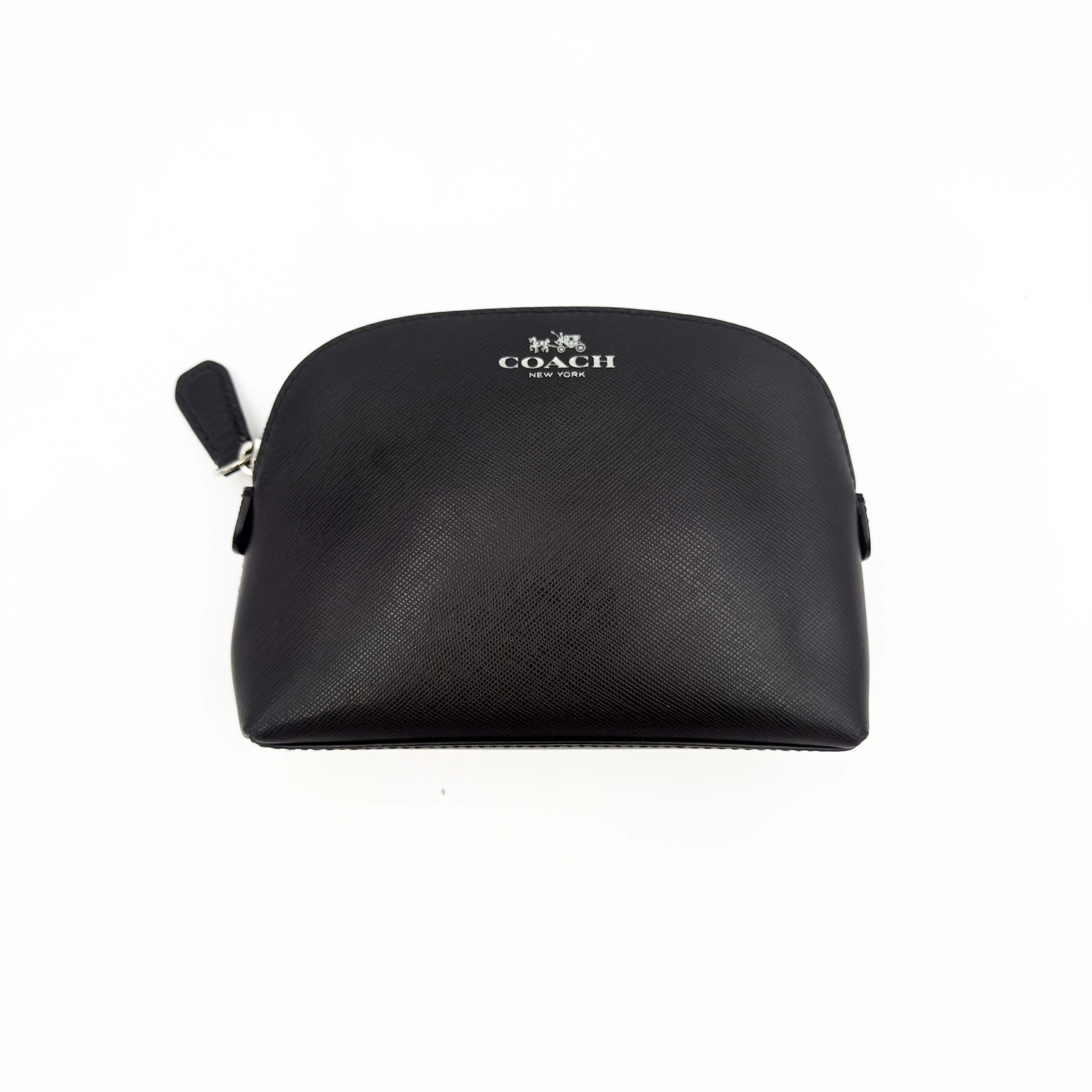 Coach Dome Leather Cosmetic Pouch Black