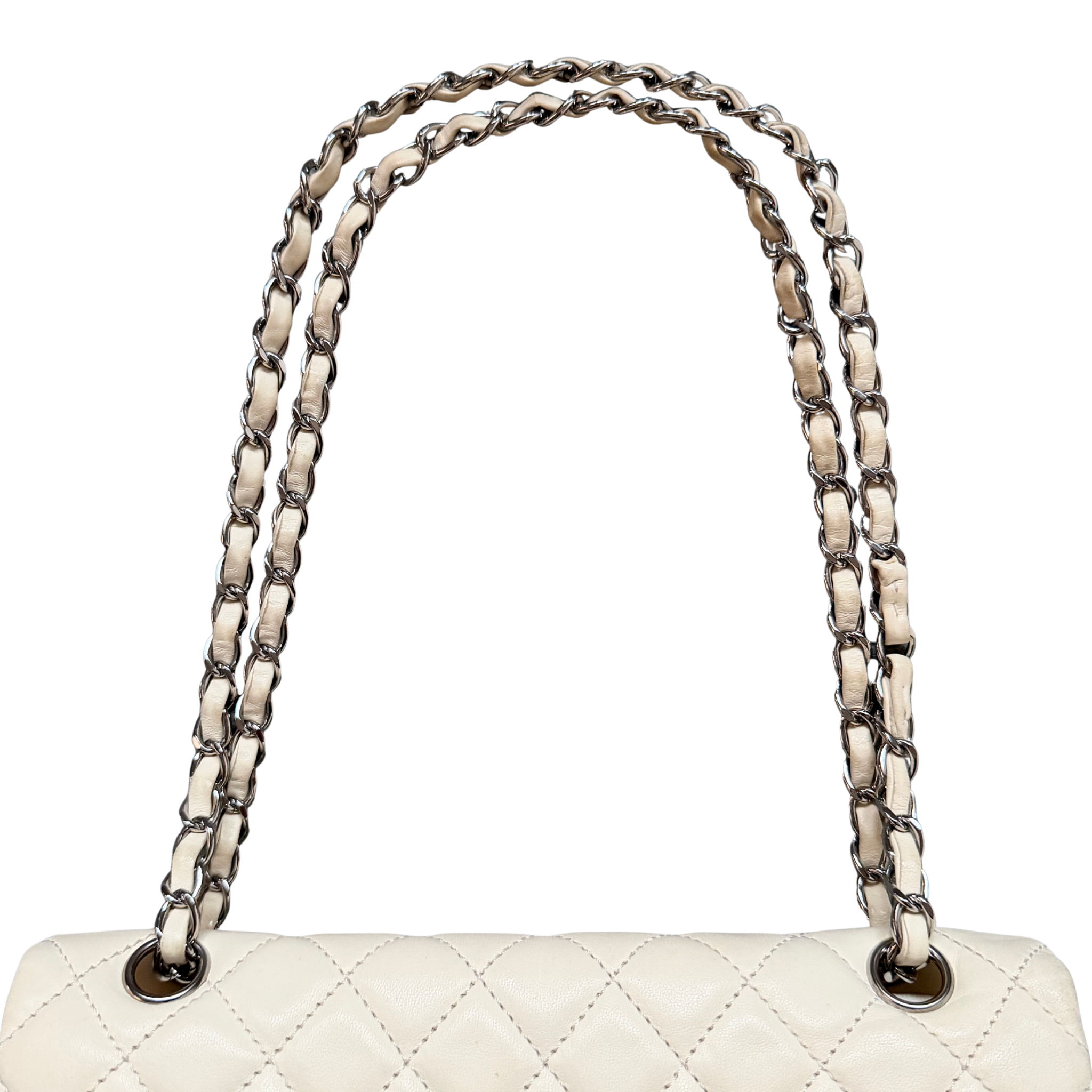 Chanel 25 Matelasse Quilted Double Flap Shoulder Bag Off-White