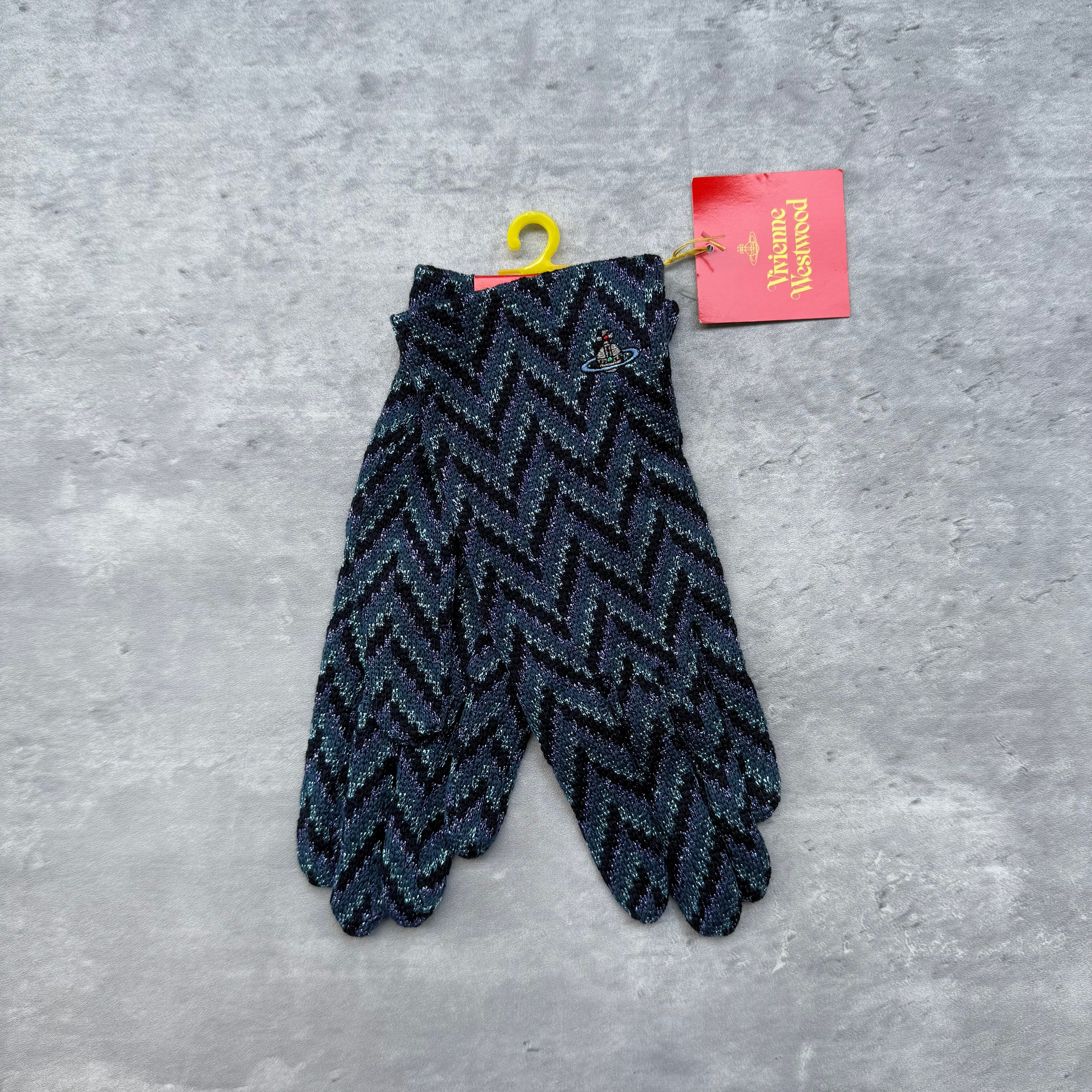 Vivienne Westwood Orb Embroidered Gloves Multicolor, featuring chevron knit in shimmering tones with signature Orb logo.