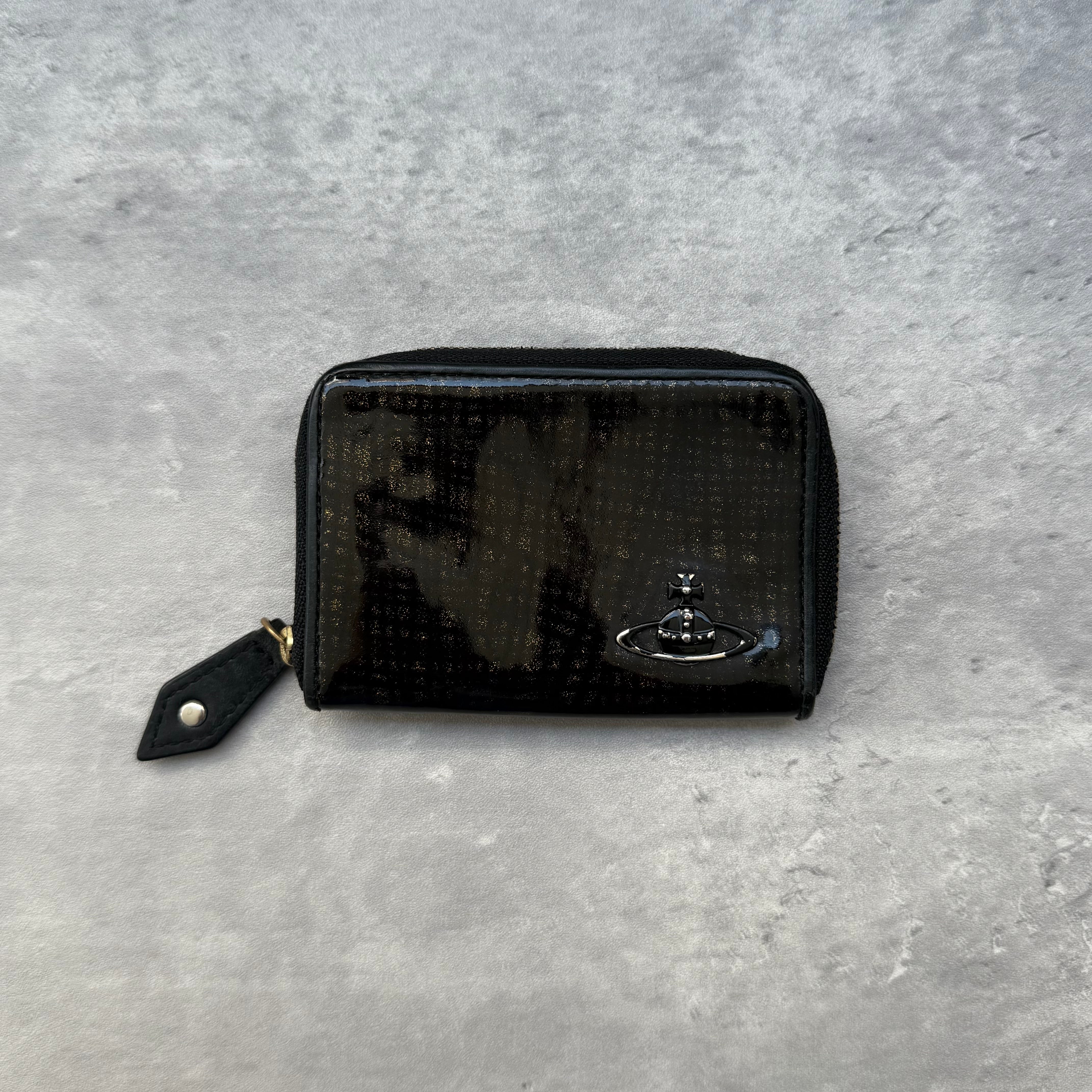 Vivienne Westwood Orb Enamel Cardholder Key Case Black with silver-tone Orb logo, zip-around closure, and key hooks