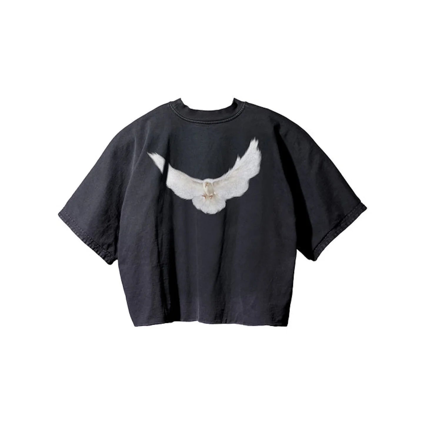 Yeezy Gap Dove Tee Washed Black SS22, flying dove graphic on back of oversized tee