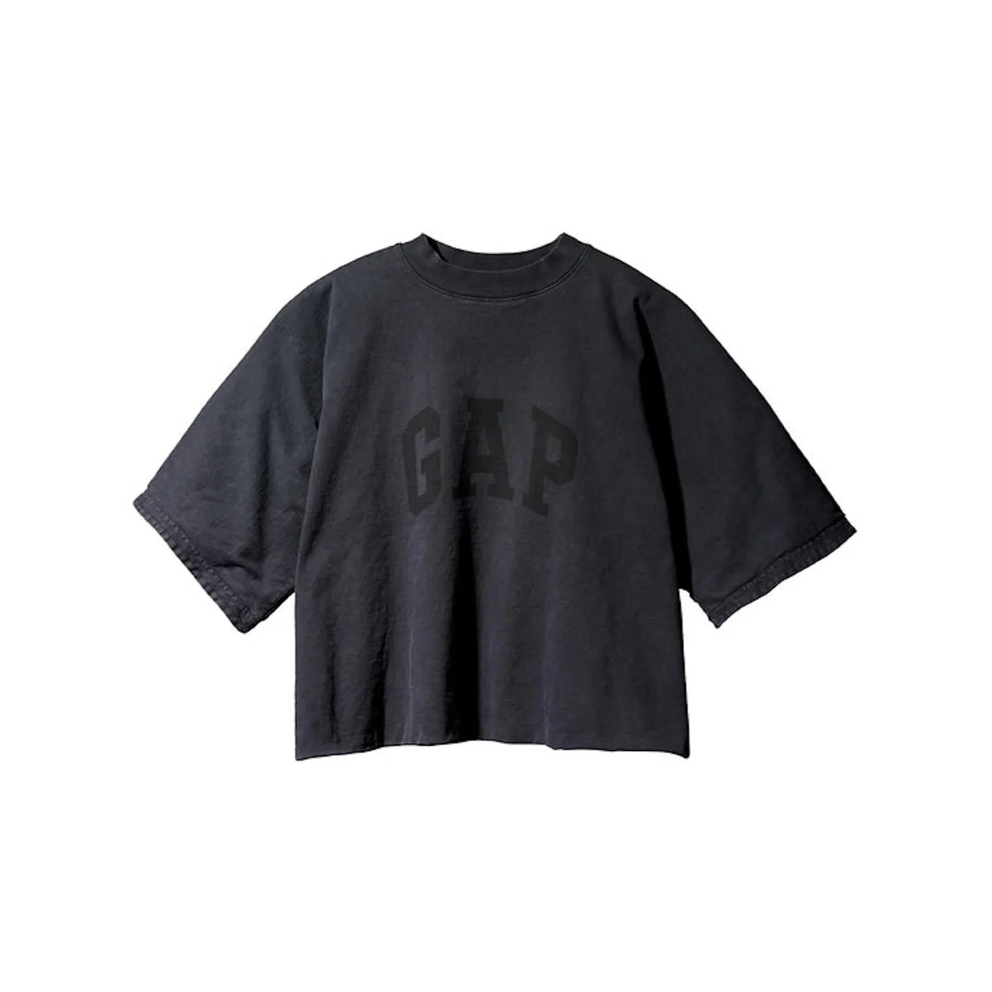 Yeezy Gap Dove No Seam Tee Washed Black SS22, tonal GAP logo on cropped black tee