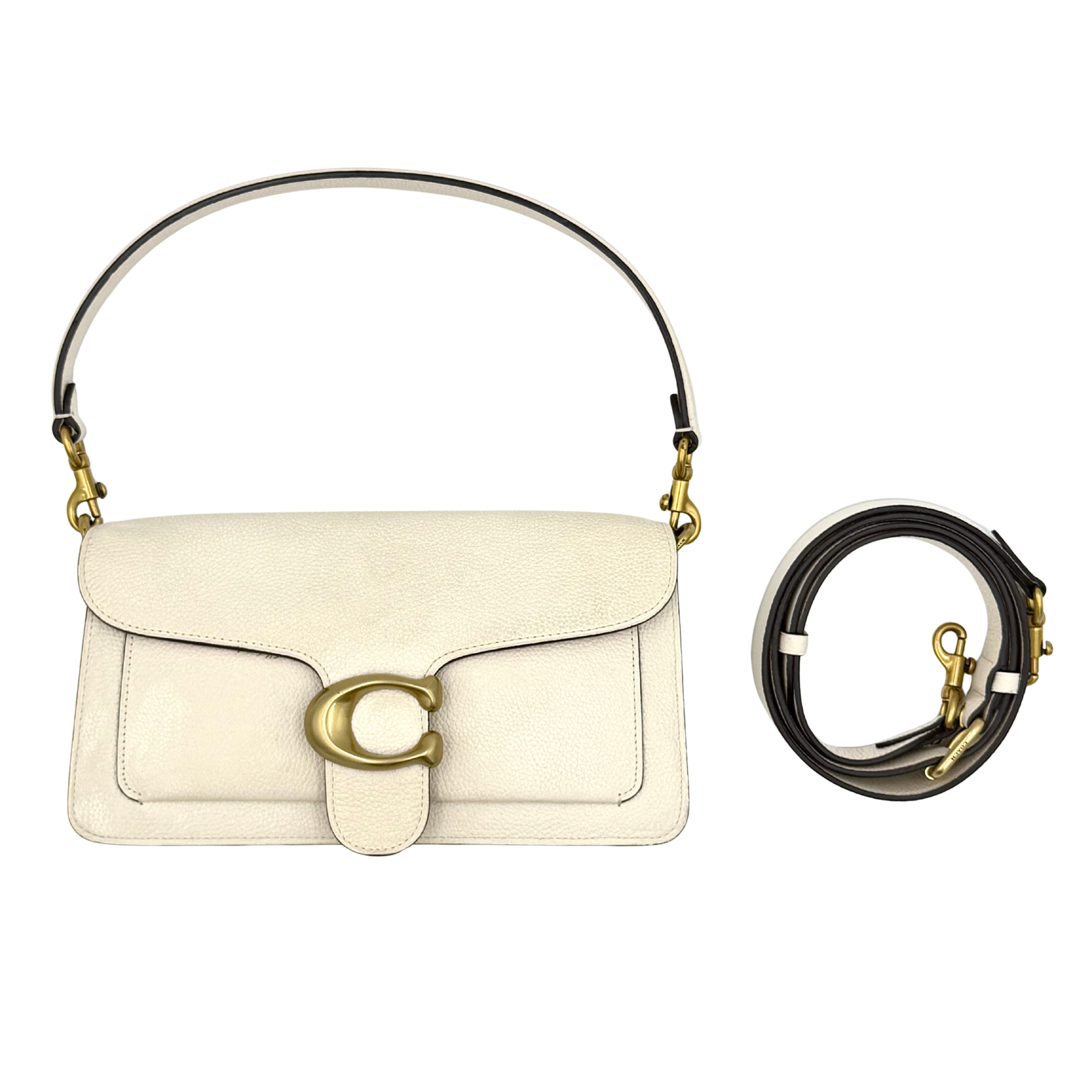 Coach 2Way Tabby 26 Shoulder Bag in white with detachable strap, featuring gold-tone hardware.