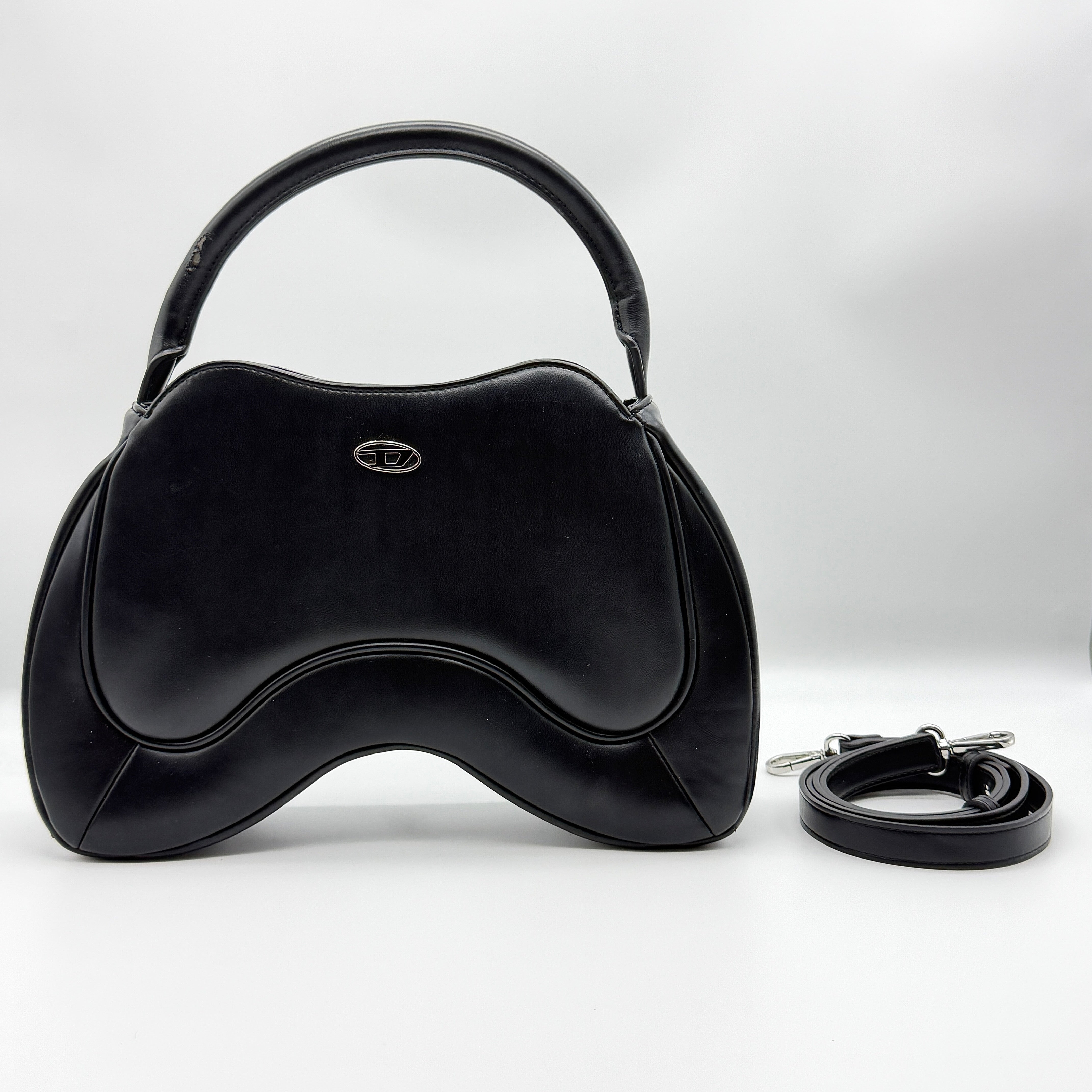 Diesel 2Way Mini Autre Marque Preloved Luxury Shoulder Bag in black leather with silver-tone hardware and detachable strap.