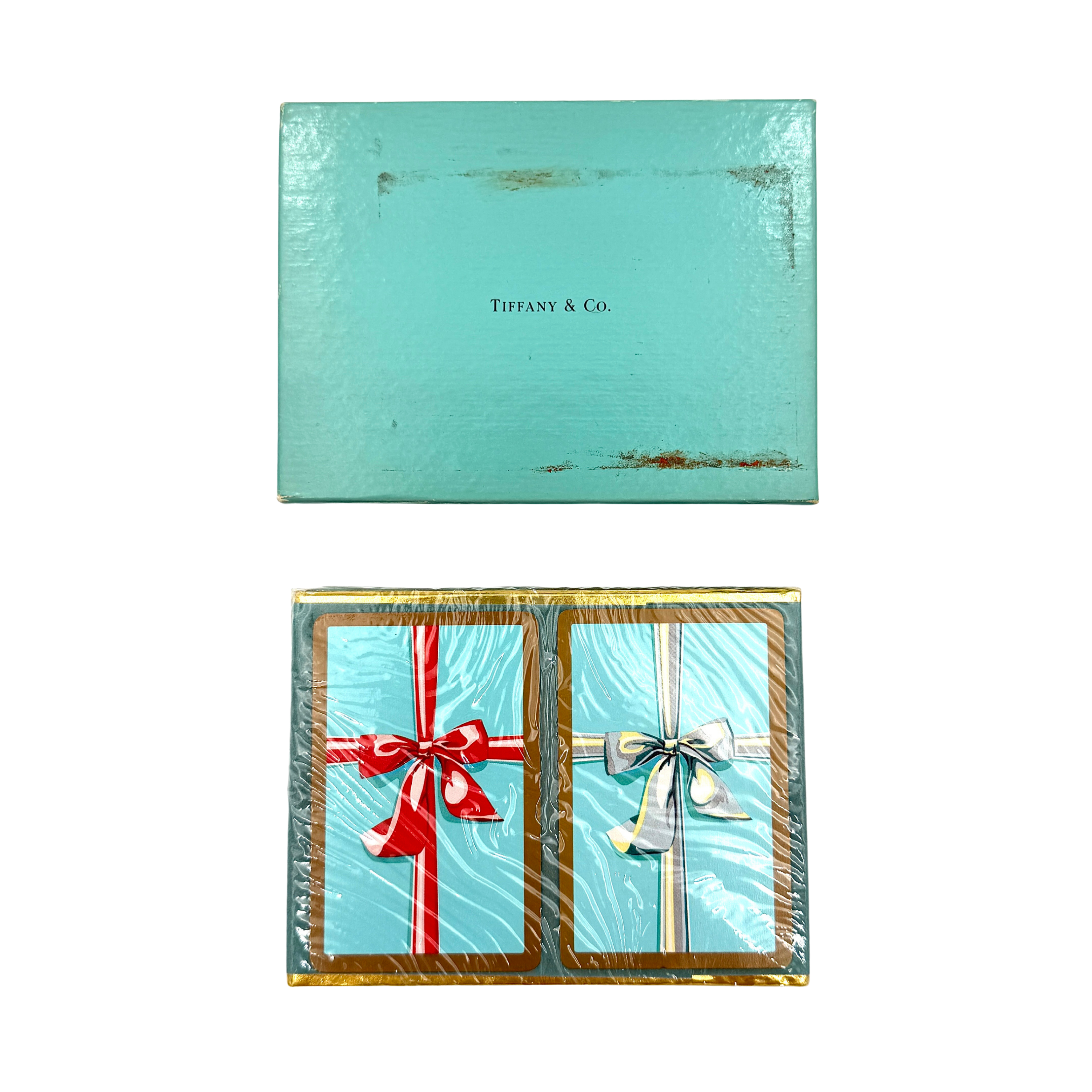 Tiffany & Co. double deck playing cards in a Tiffany blue box with ribbon and bow design.