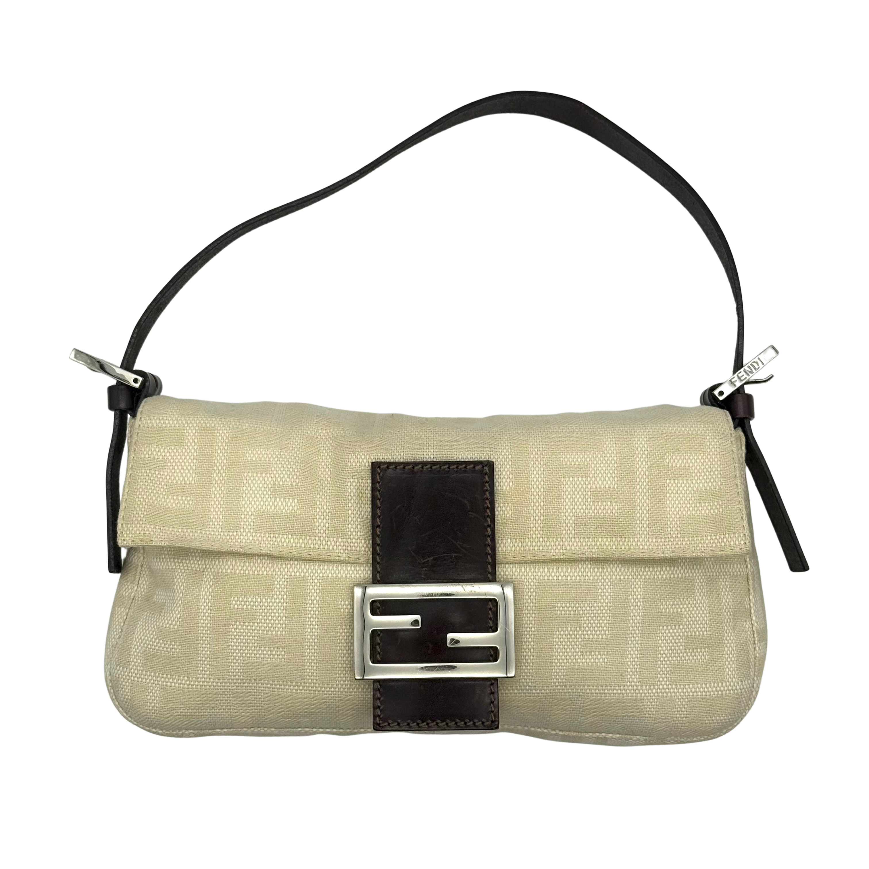 Fendi Zucca Print Baguette Bag Cream