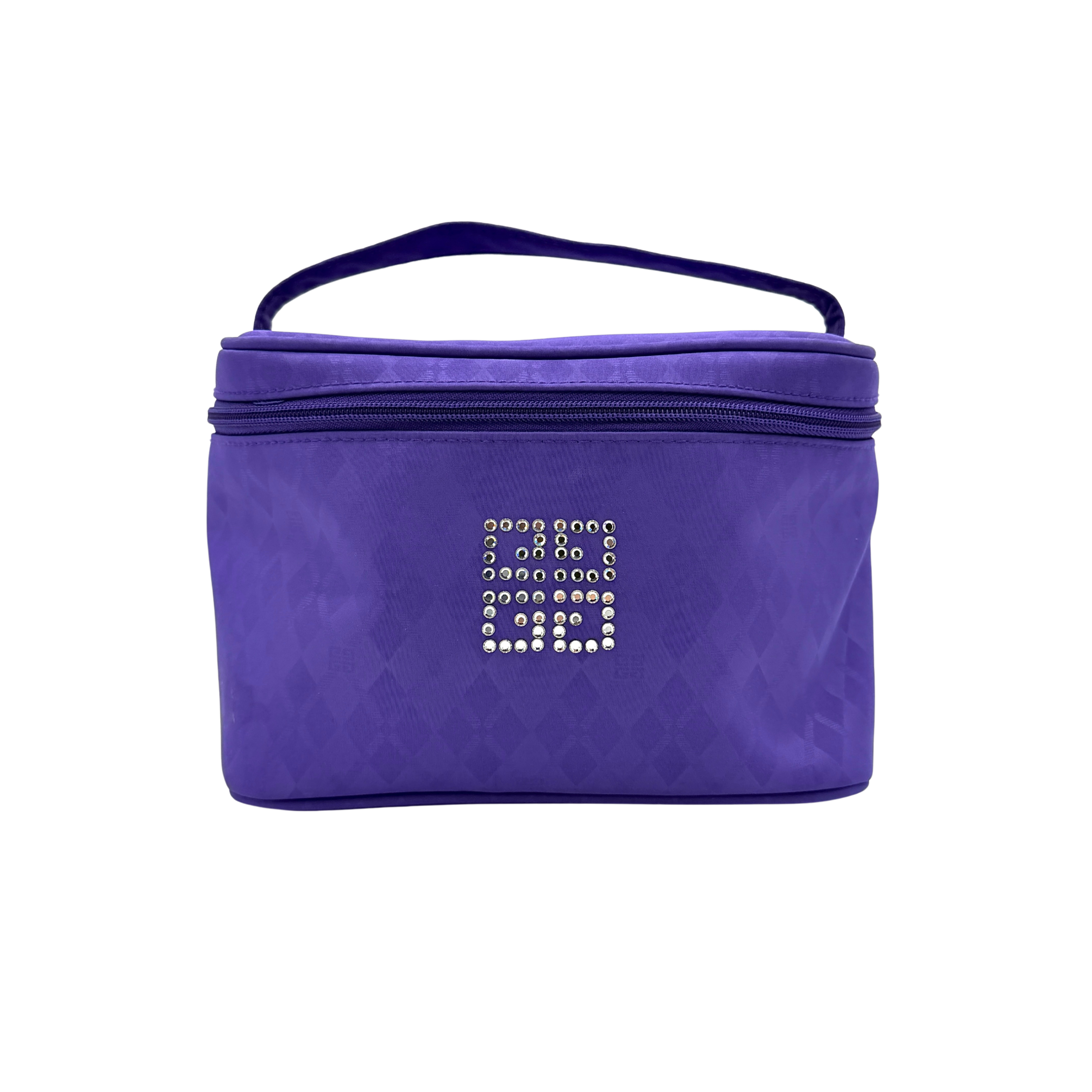 Givenchy Rhinestone Logo Vanity Bag in purple with structured shape and rhinestone embellished logo