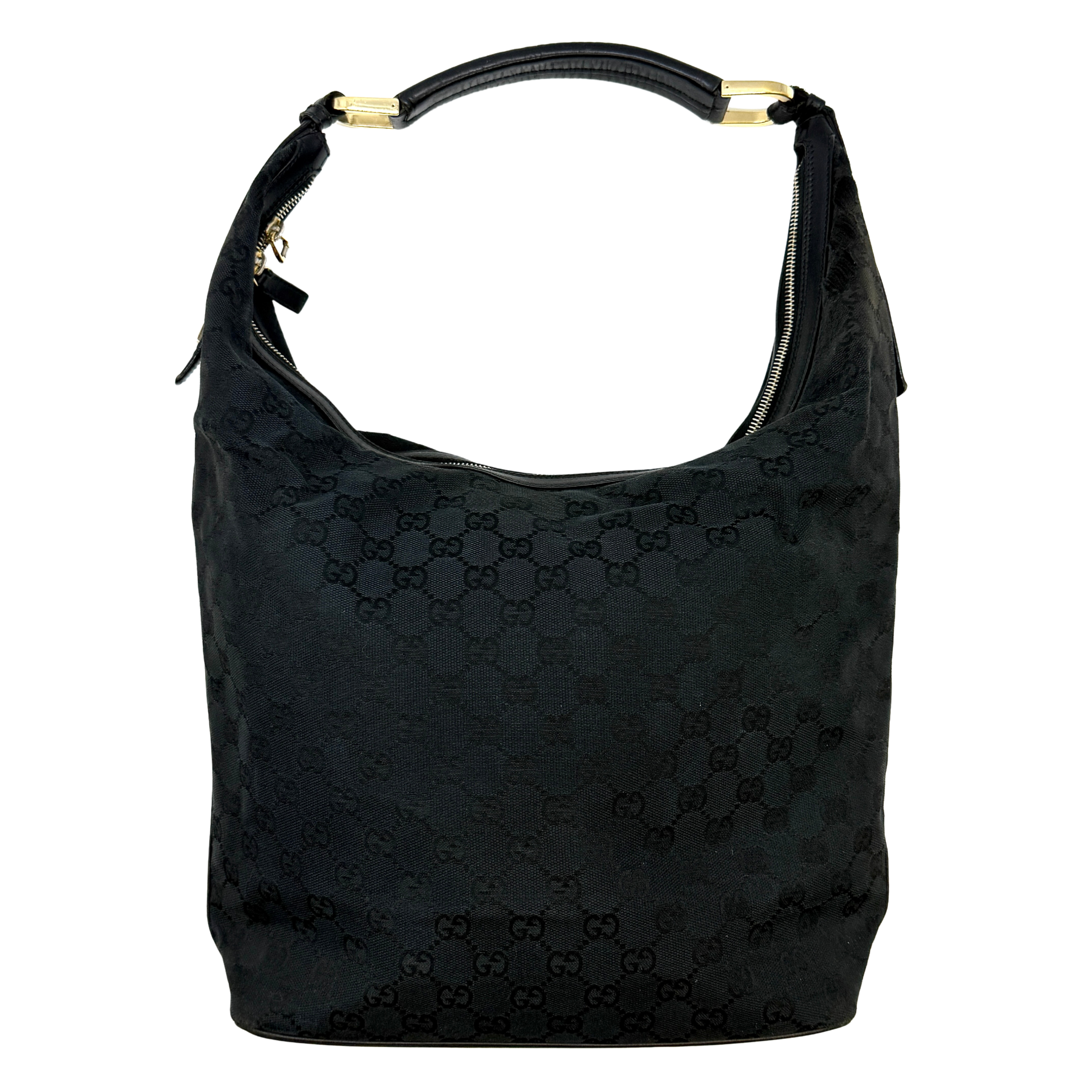 Gucci GG Monogram Hobo Shoulder Bag in black with GG pattern, structured handle design