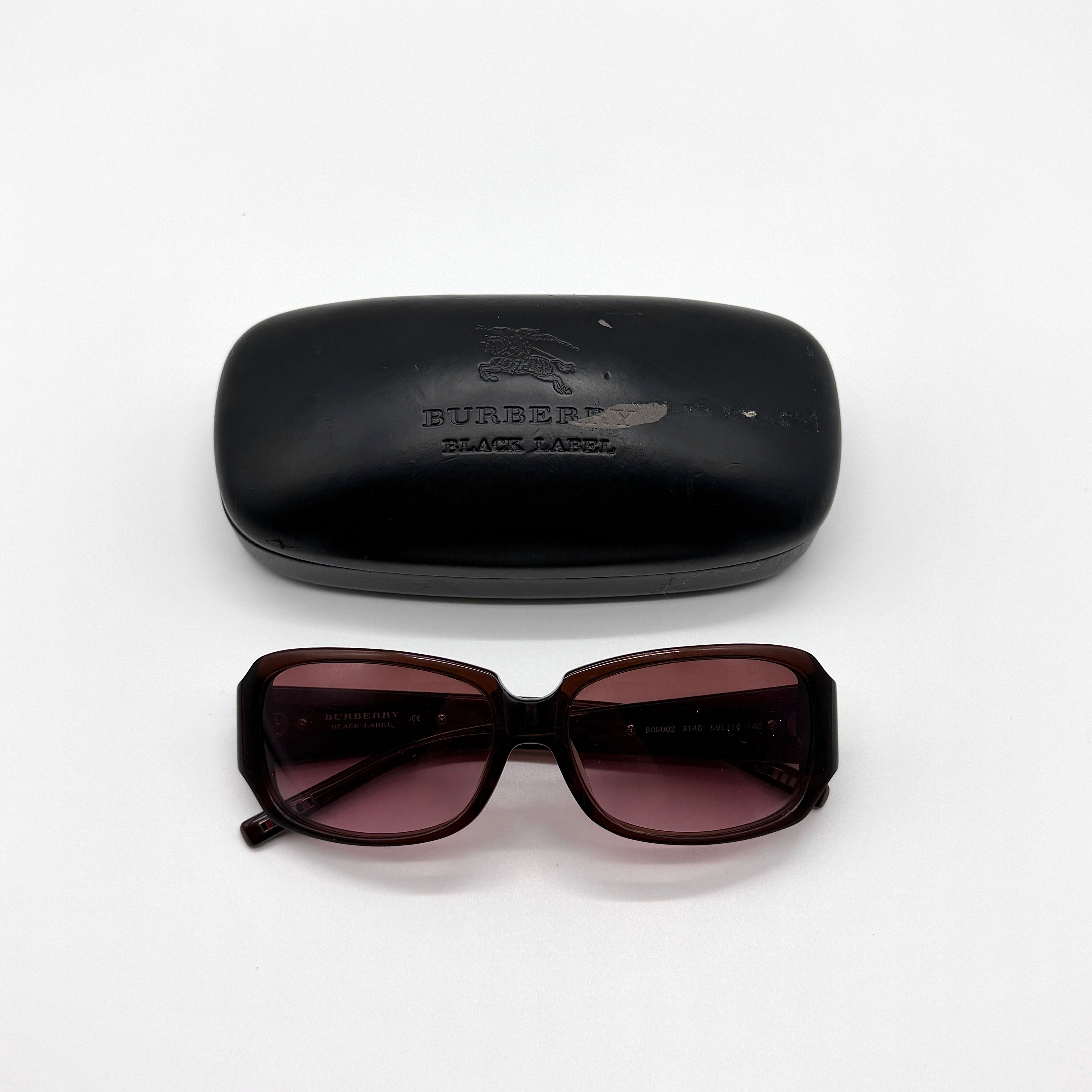 Burberry Black Label Sunglasses with maroon acetate frame and rose pink tinted lenses