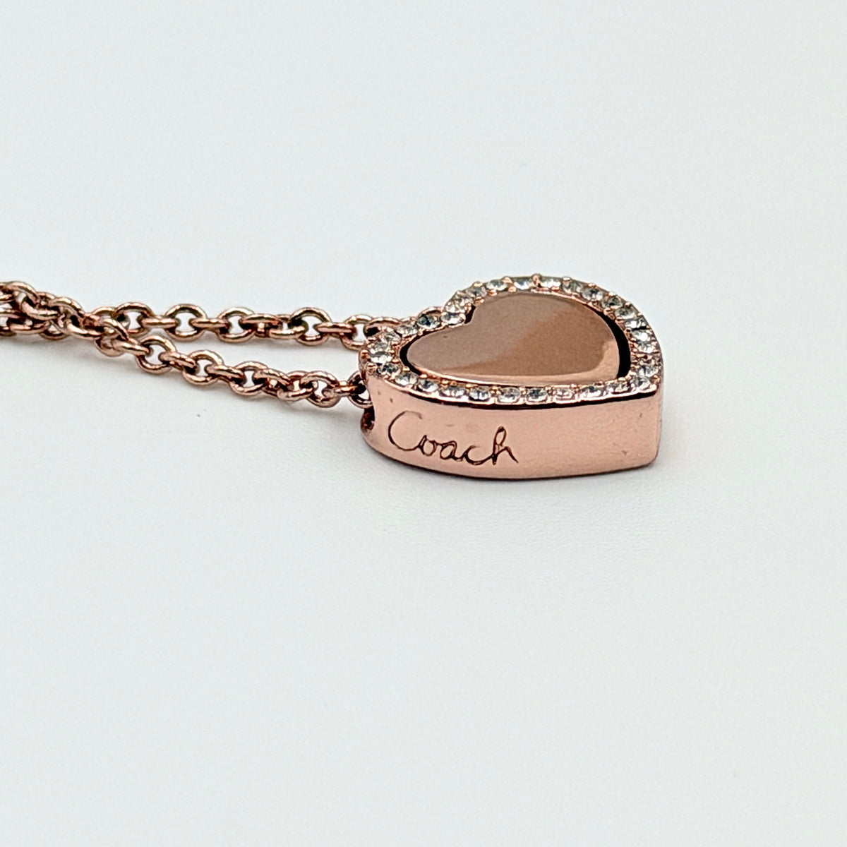 Coach Crystal Heart Necklace Rose Gold