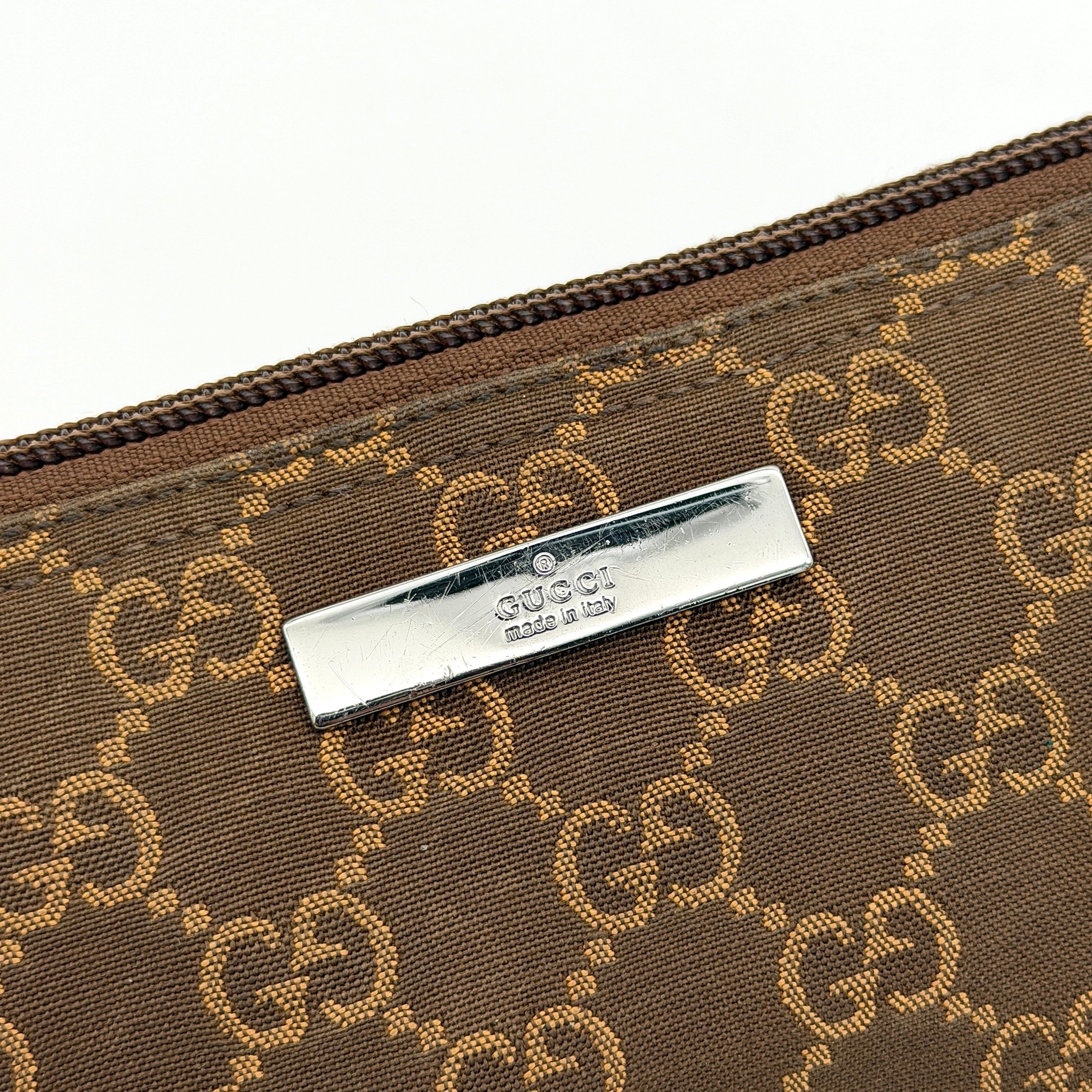 Gucci GG Monogram Pochette Boat Shoulder Bag Brown