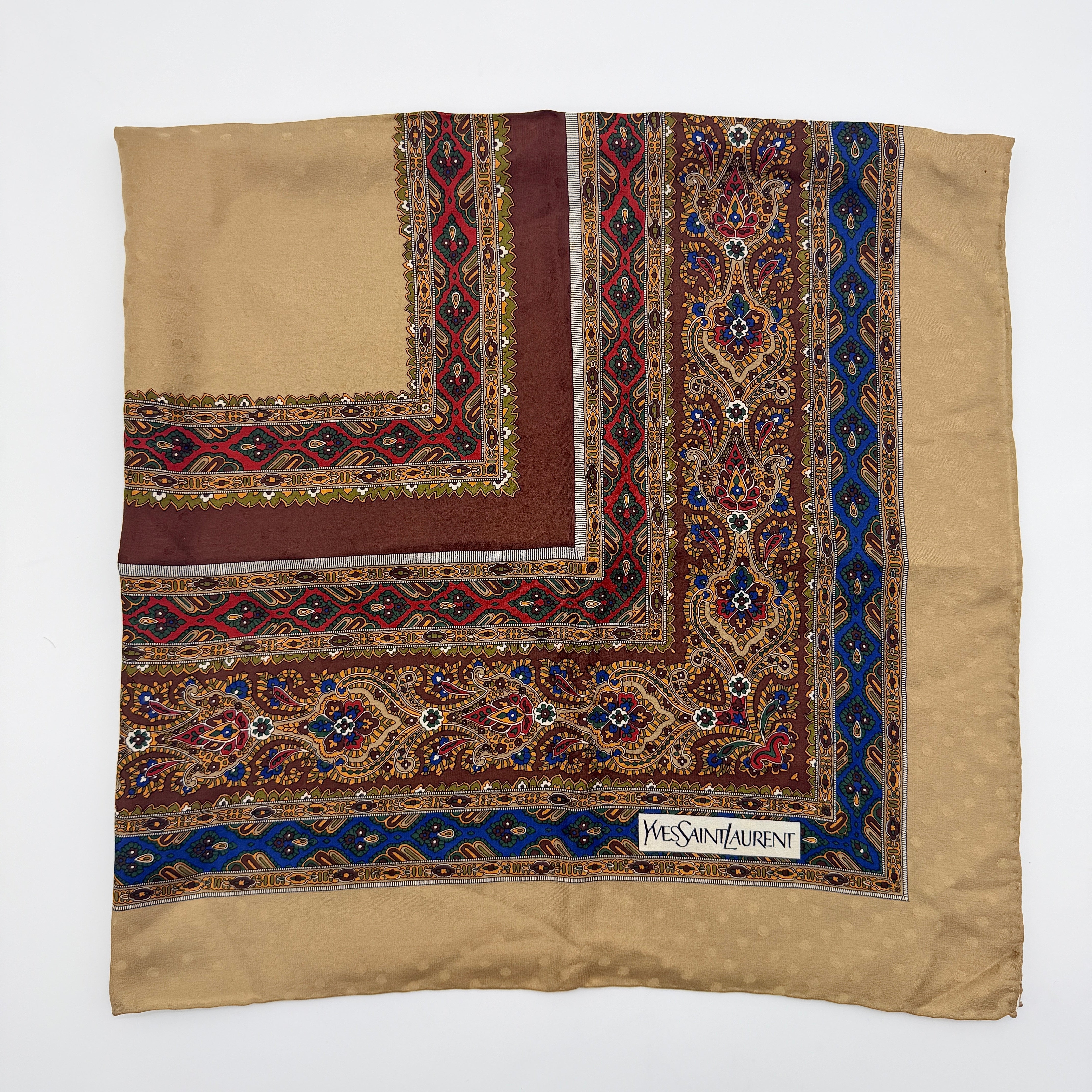 YSL Saint Laurent Paisley Silk Scarf Multicolor