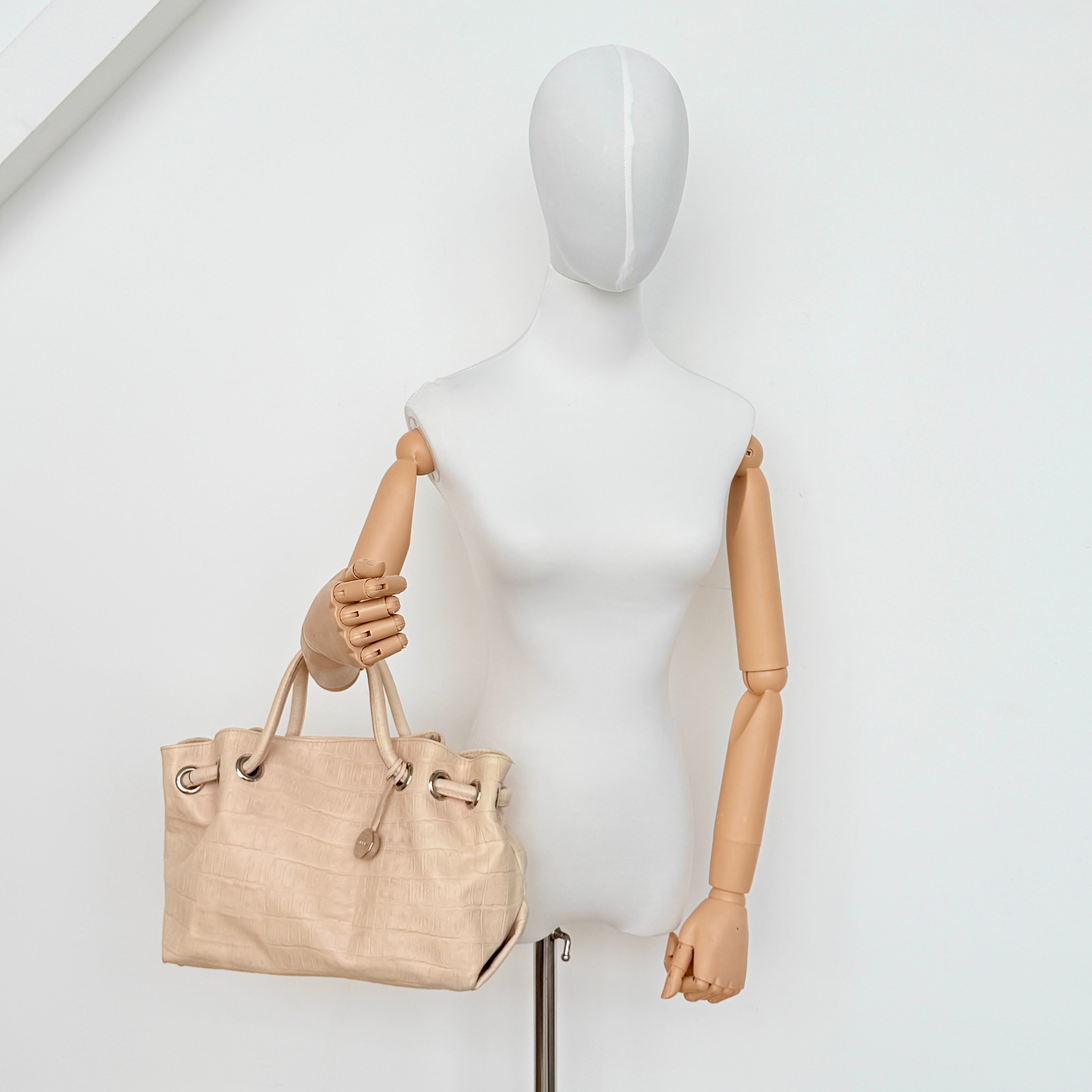 Furla Croc Embossed Leather Handbag Beige