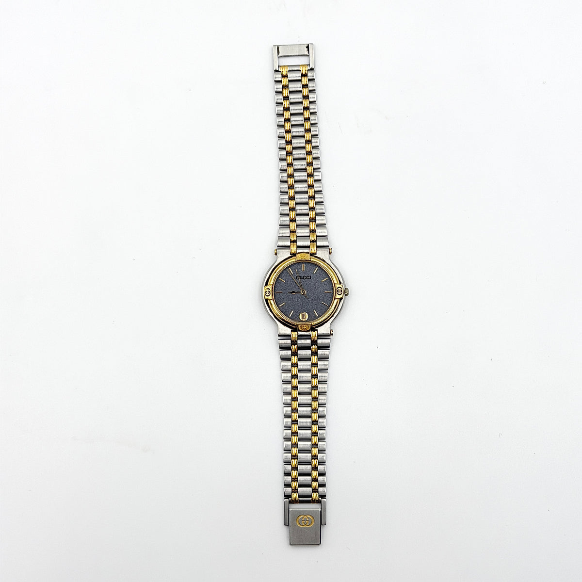 Gucci 9000M Black Dial Stainless Steel Watch Gold/Silver