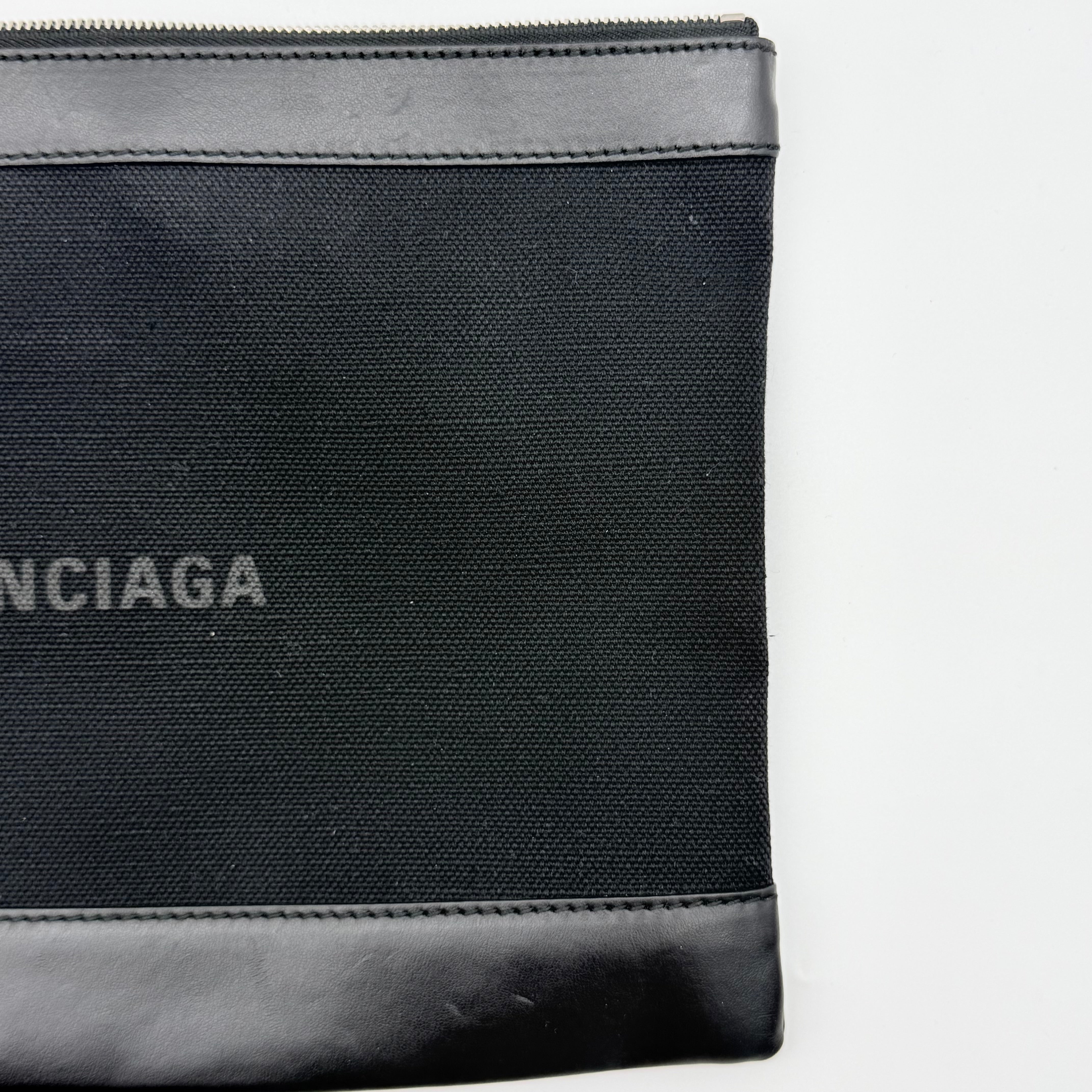 Balenciaga Canvas Navy Clip Clutch Bag Black