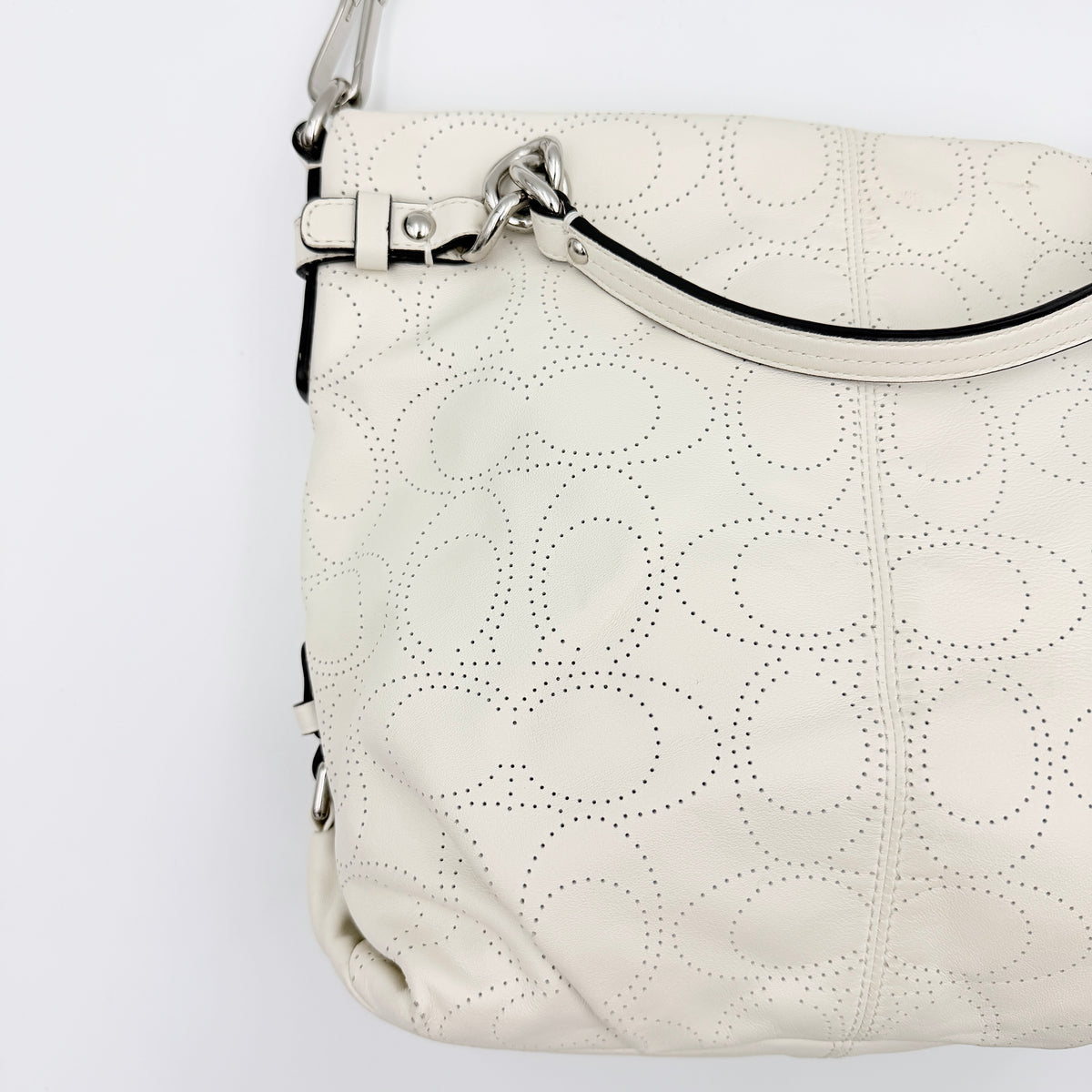 Coach Signature Perforated Brooke Hobo Shoulder Bag Ivory