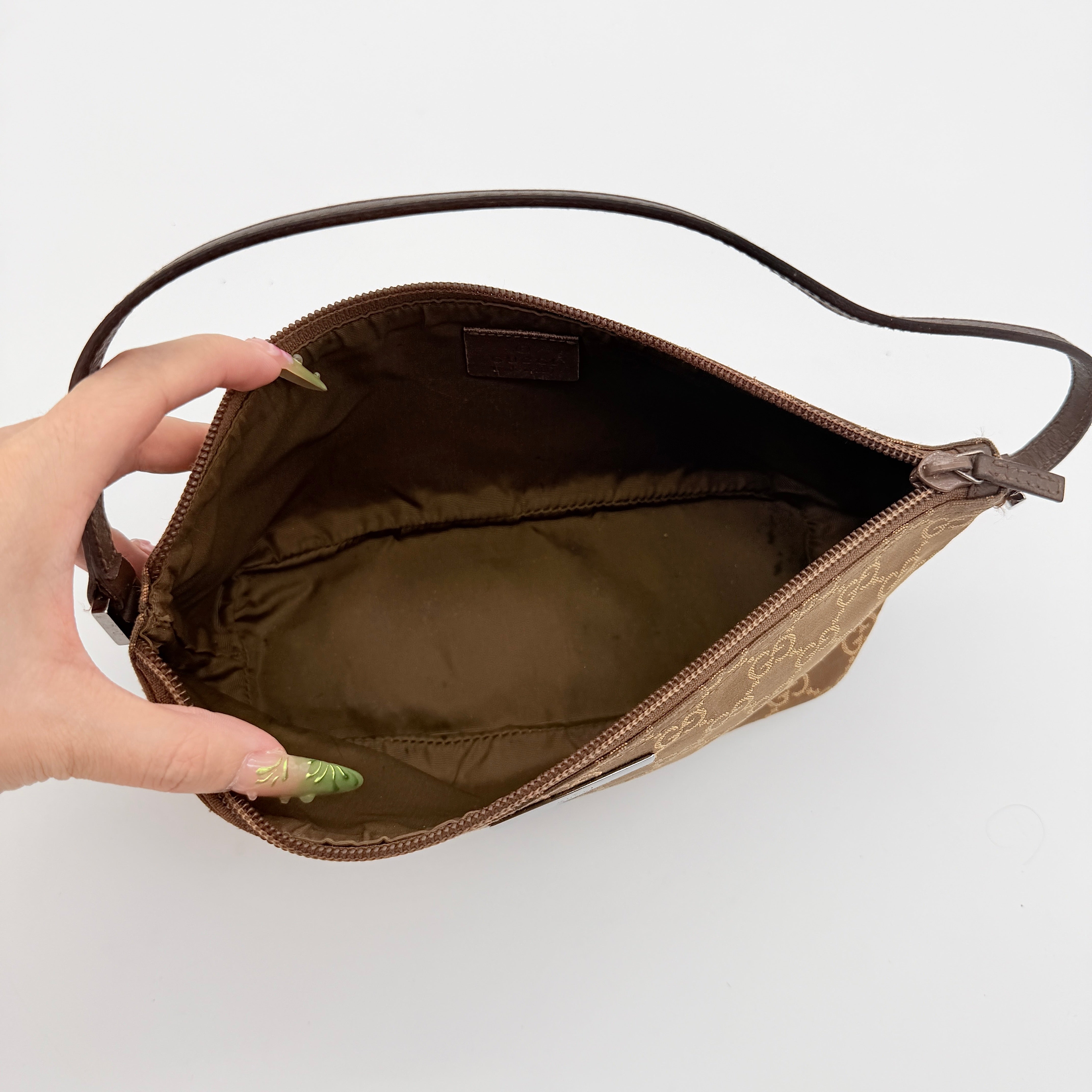 Gucci GG Monogram Pochette Boat Shoulder Bag Brown