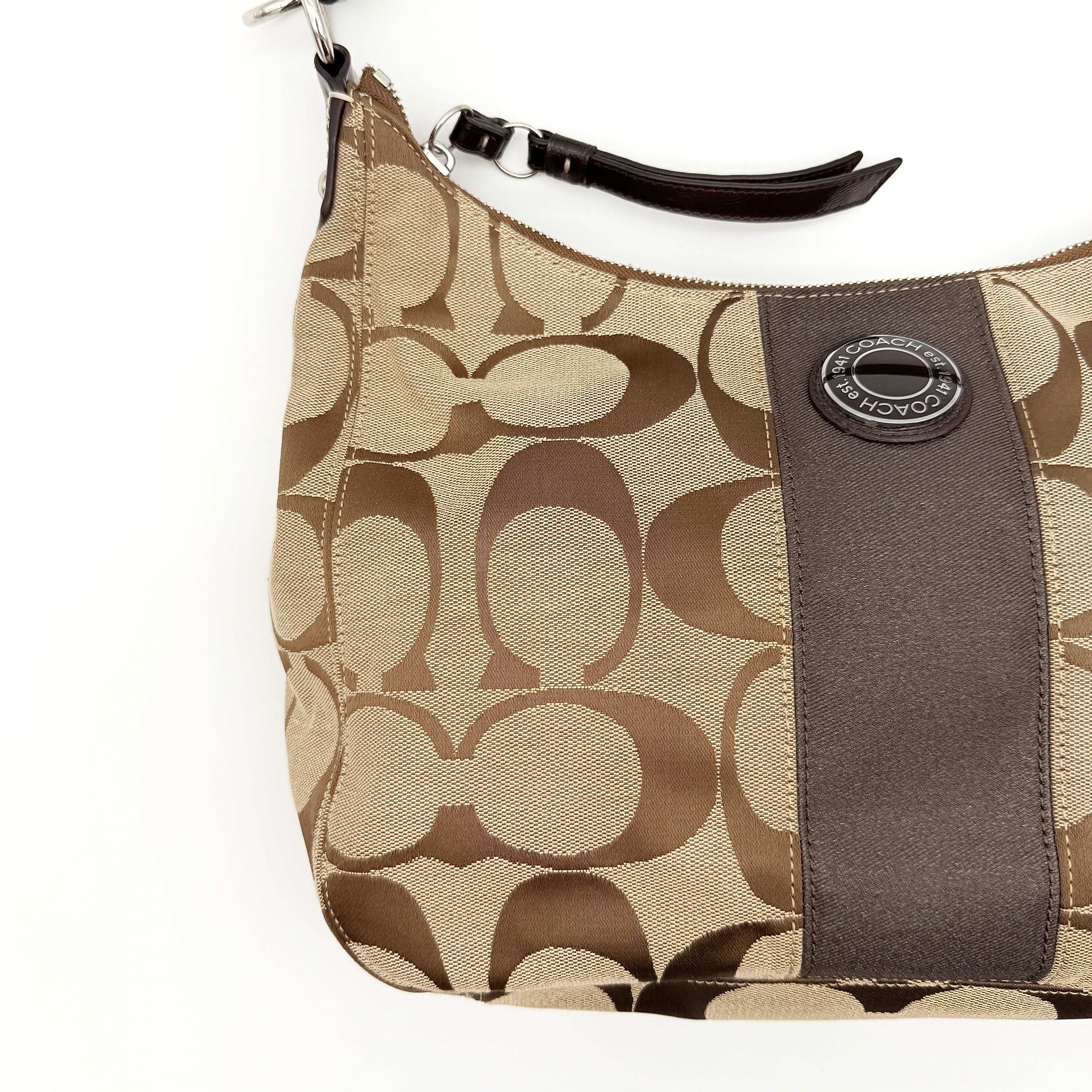 Coach Signature Stripe Shoulder Bag Brown/Beige