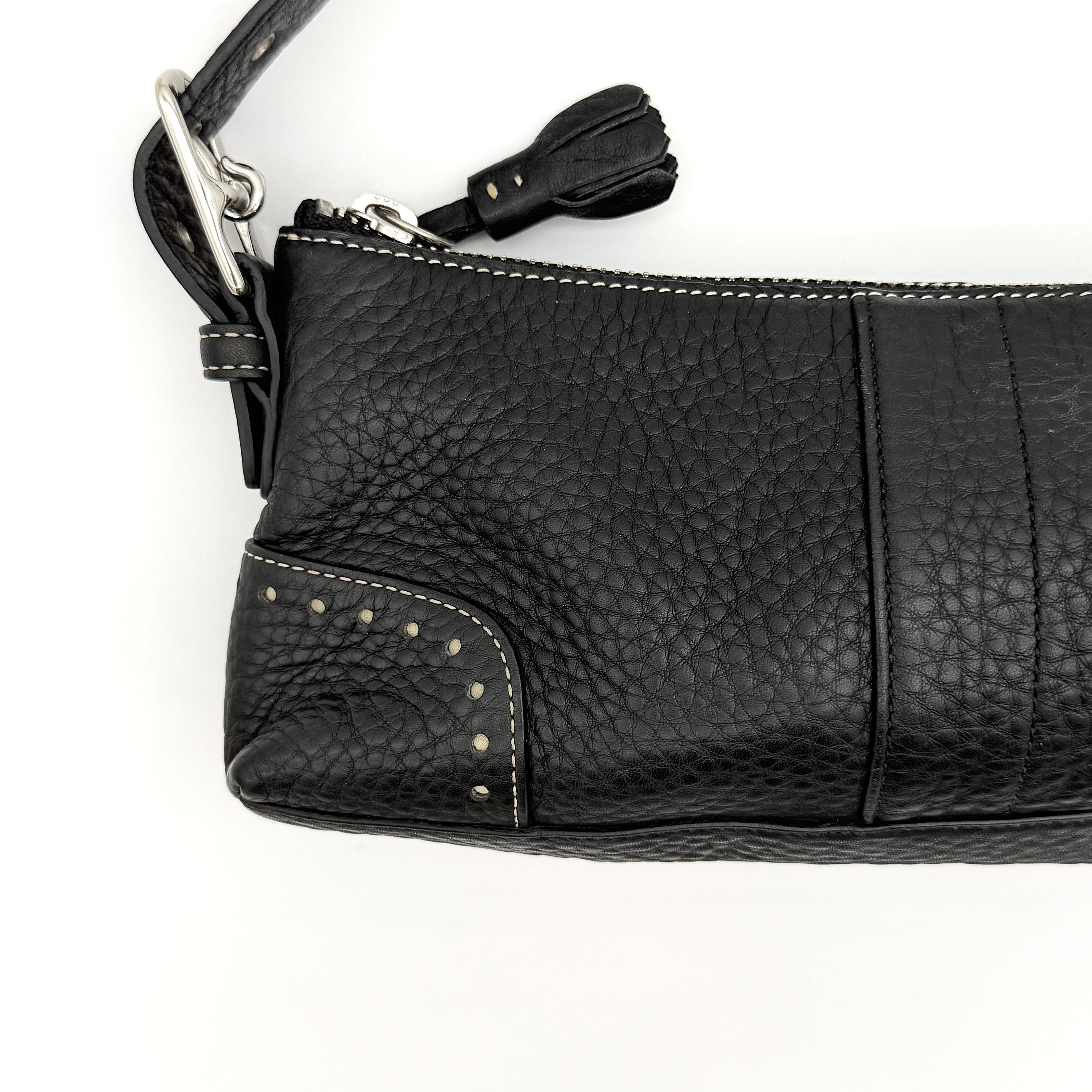 Coach Y2K Hampton Demi Pebbled Baguette Shoulder Bag Black