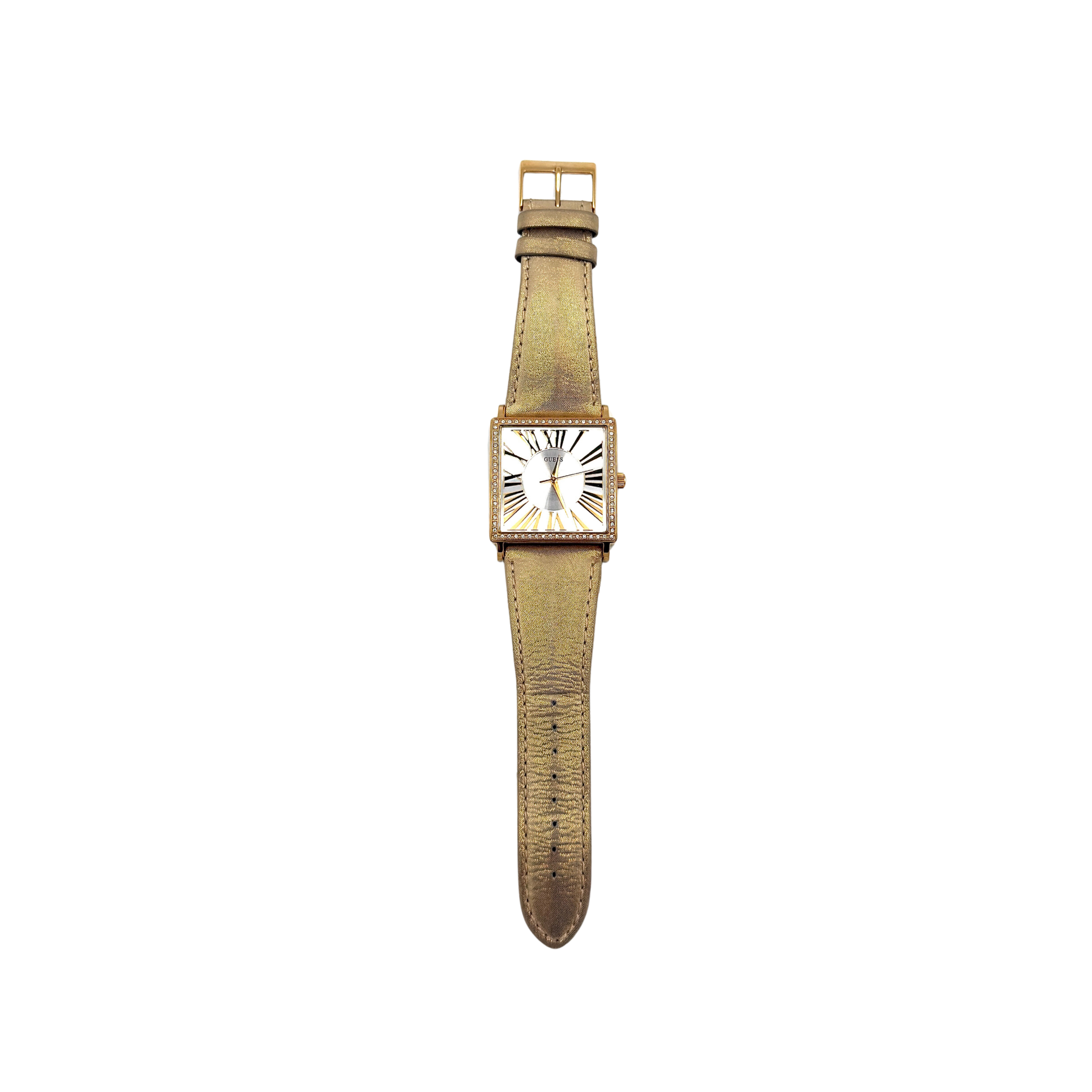 Guess Crystal Bezel Square Watch Gold
