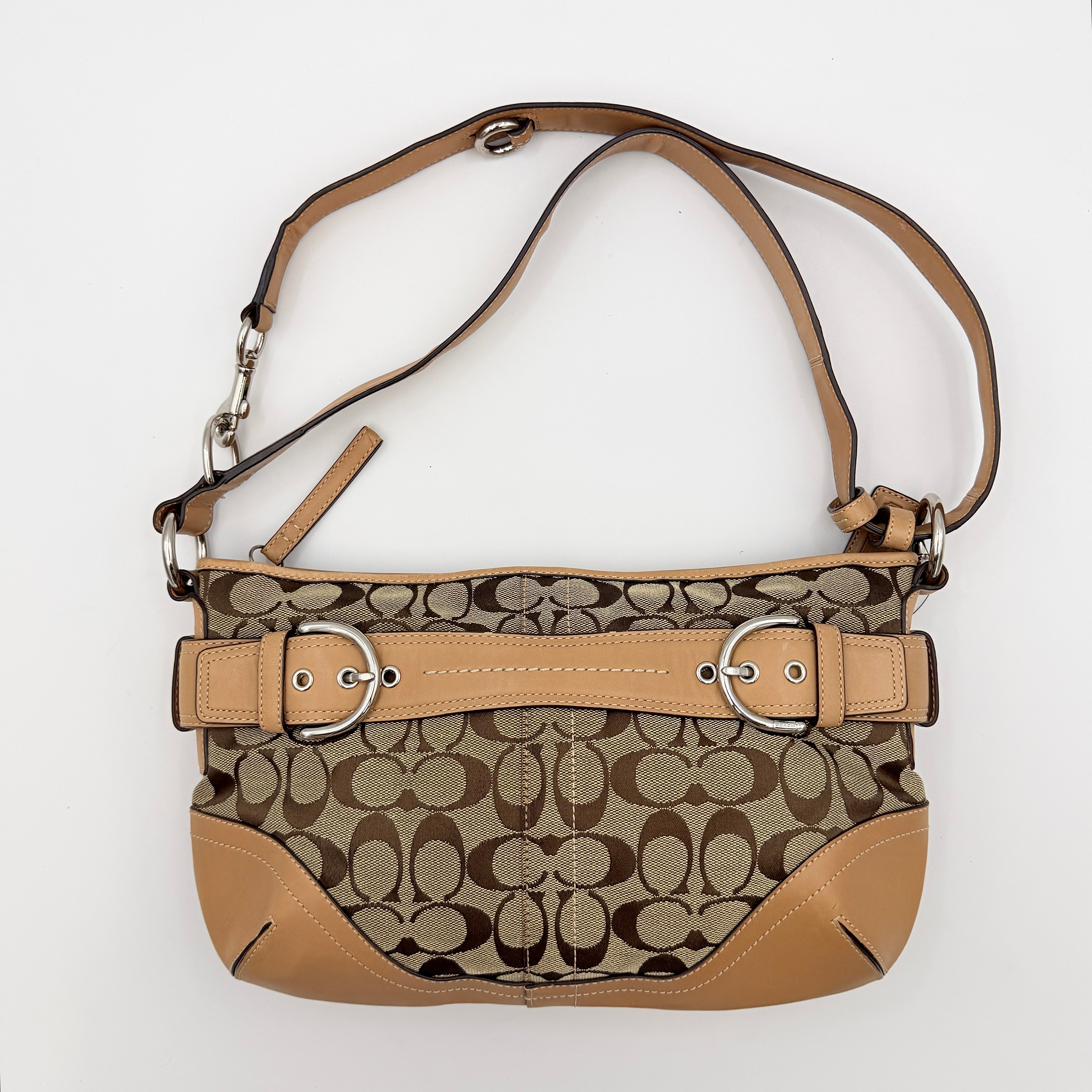 Coach 2Way Signature Sufflette Shoulder Bag Beige