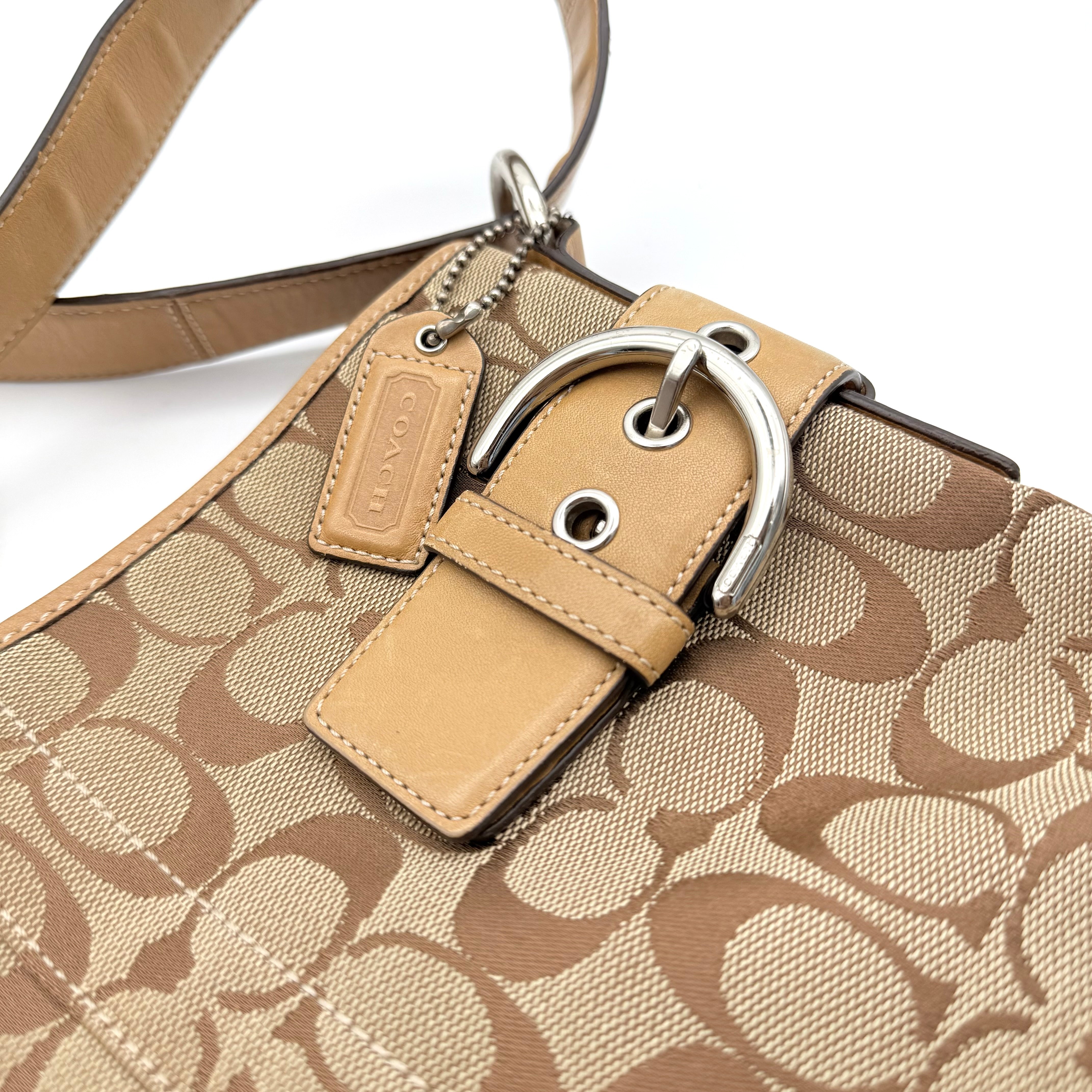 Coach 2Way Signature Canvas Shoulder Bag Beige/Tan