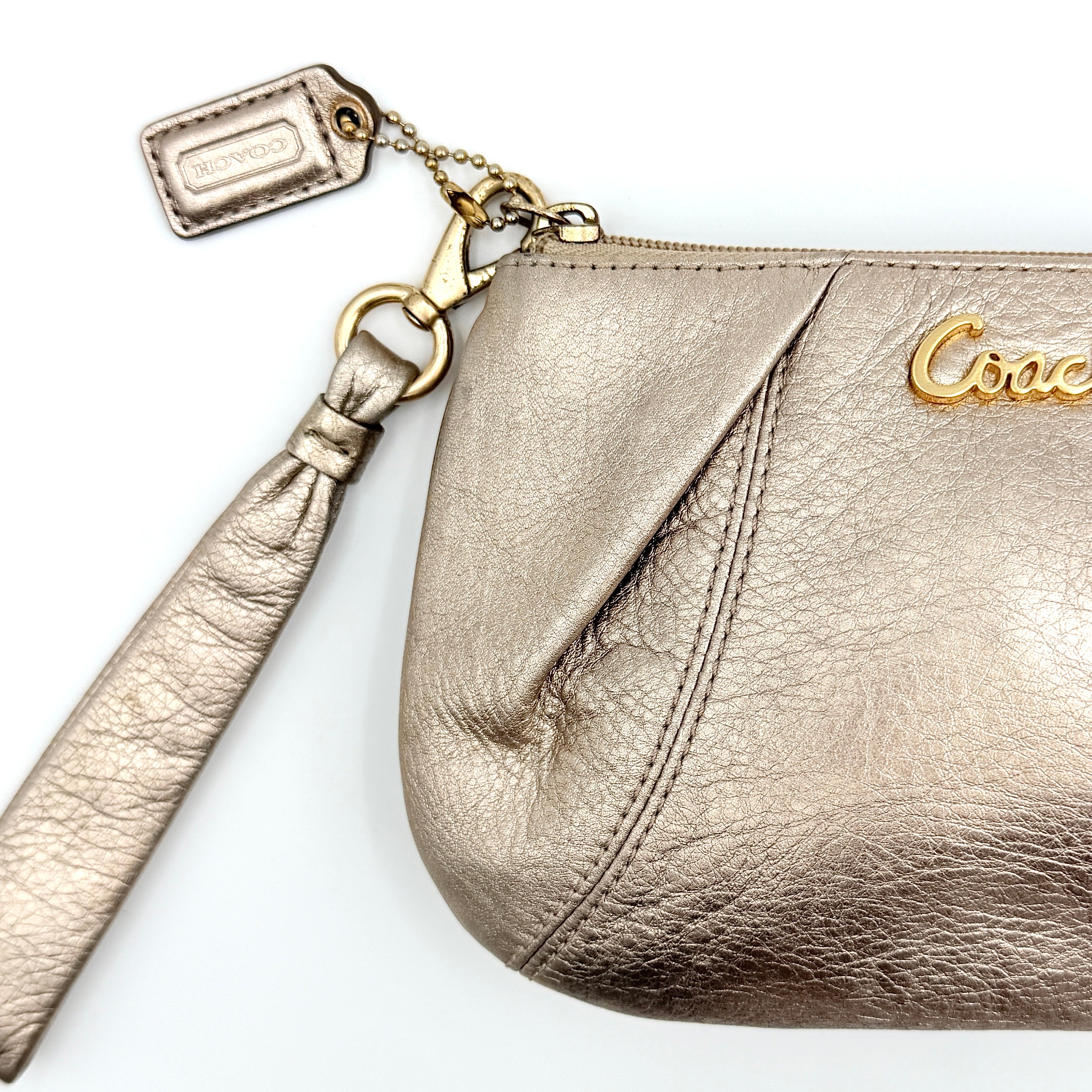 Coach Leather Metallic Wristlet Rose Gold
