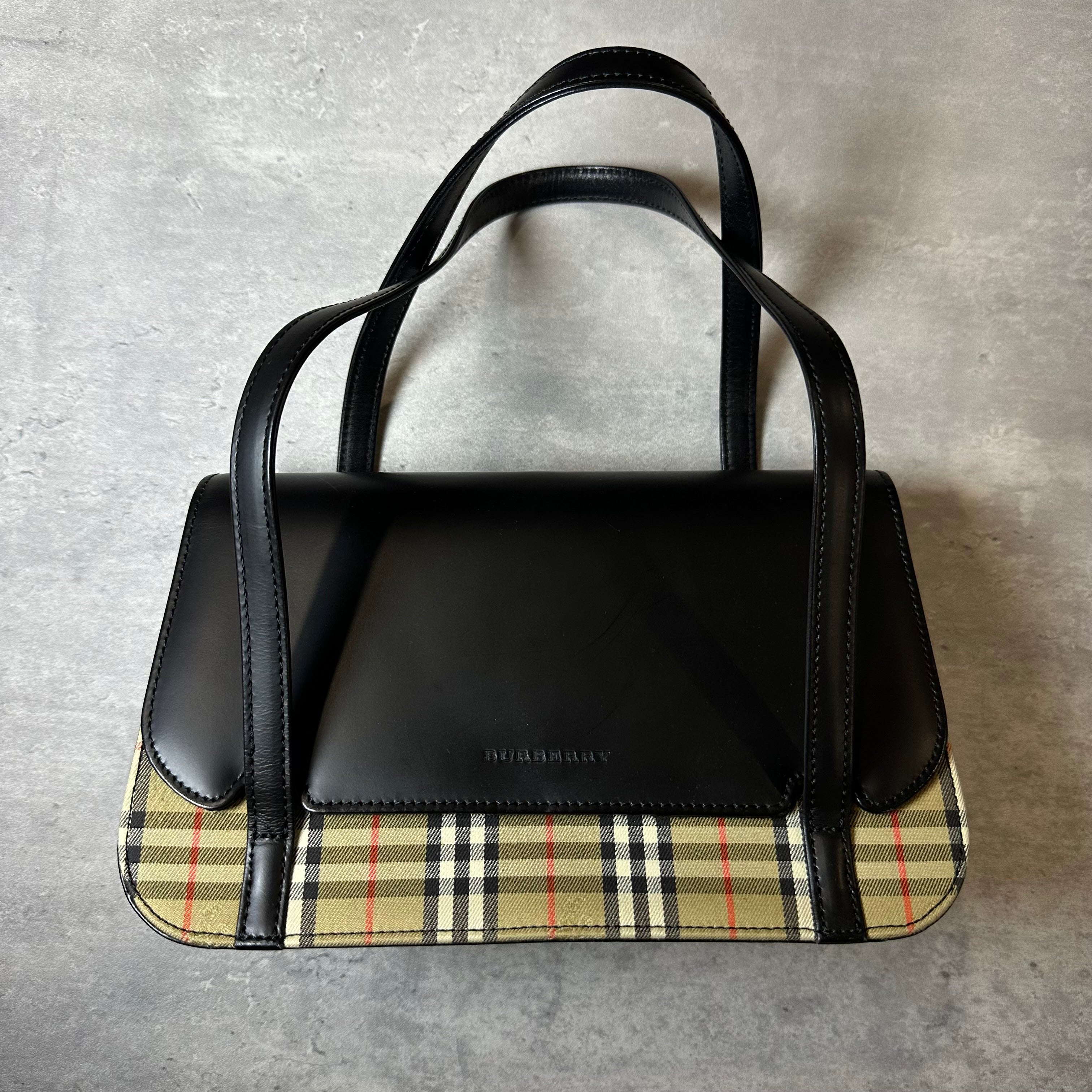 Burberry Nova Check Logo Canvas Leather Handbag