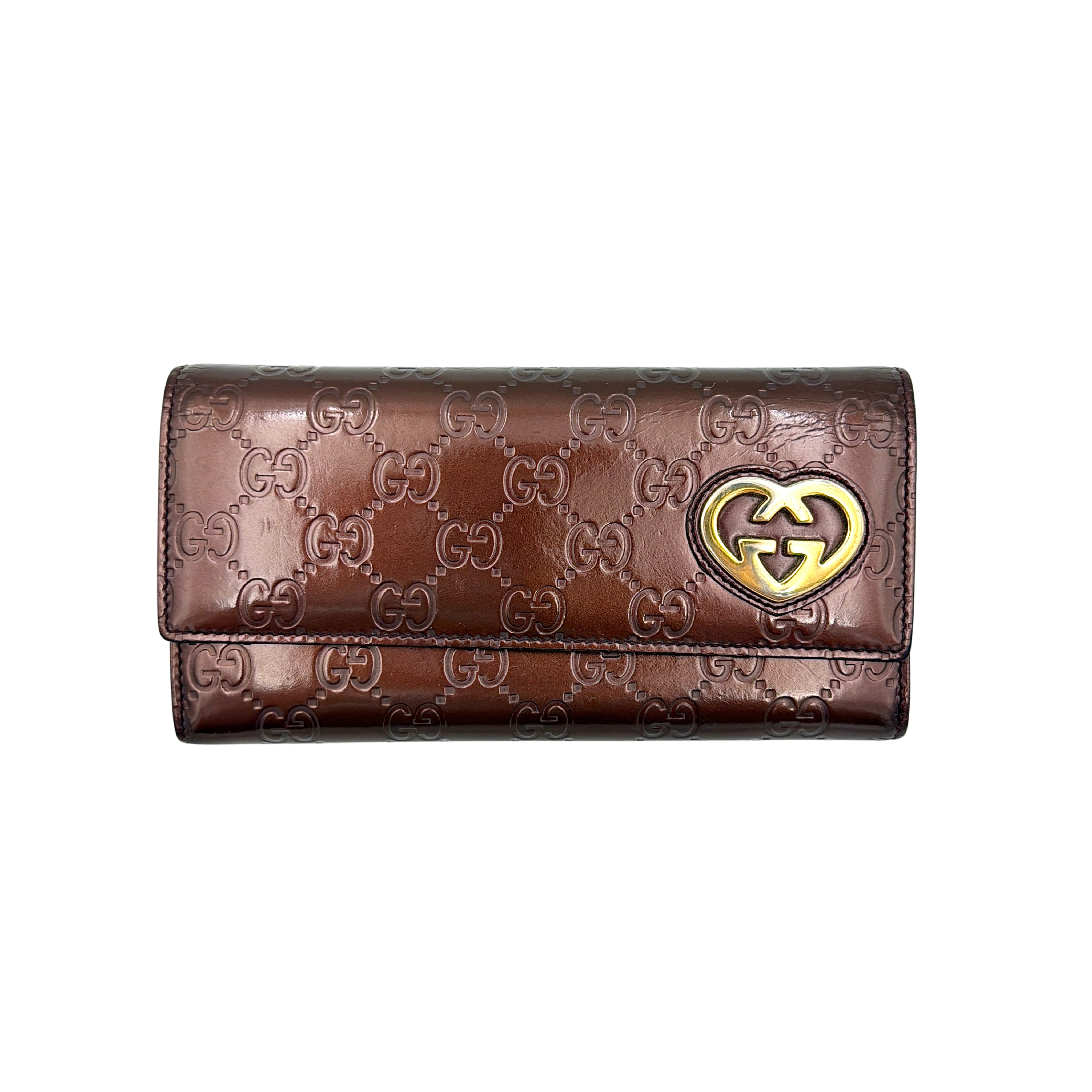 Gucci Monogram Guccissima Heart Continetal Wallet Burgundy