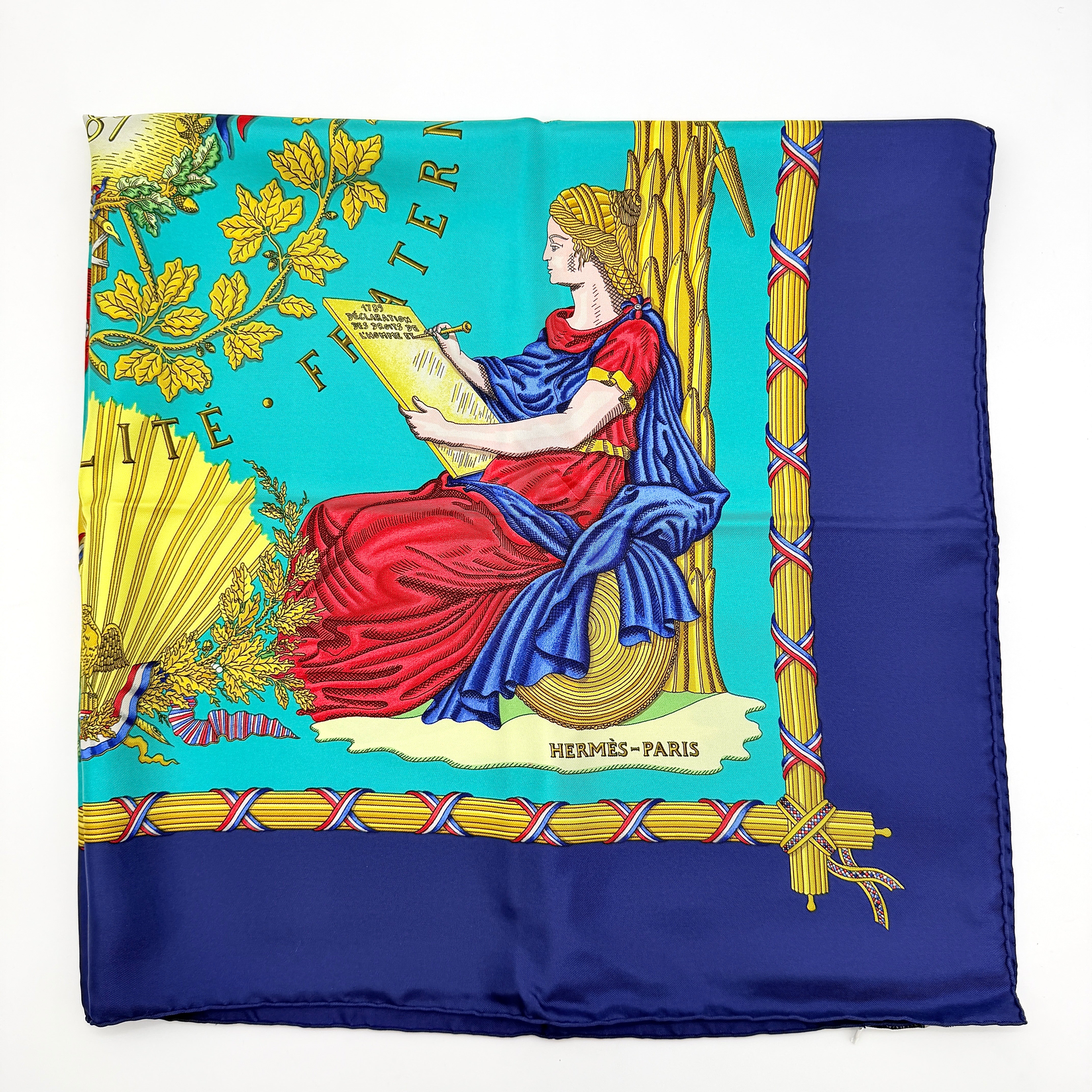 Hermès Liberté Égalité Fraternité Silk Scarf Blue