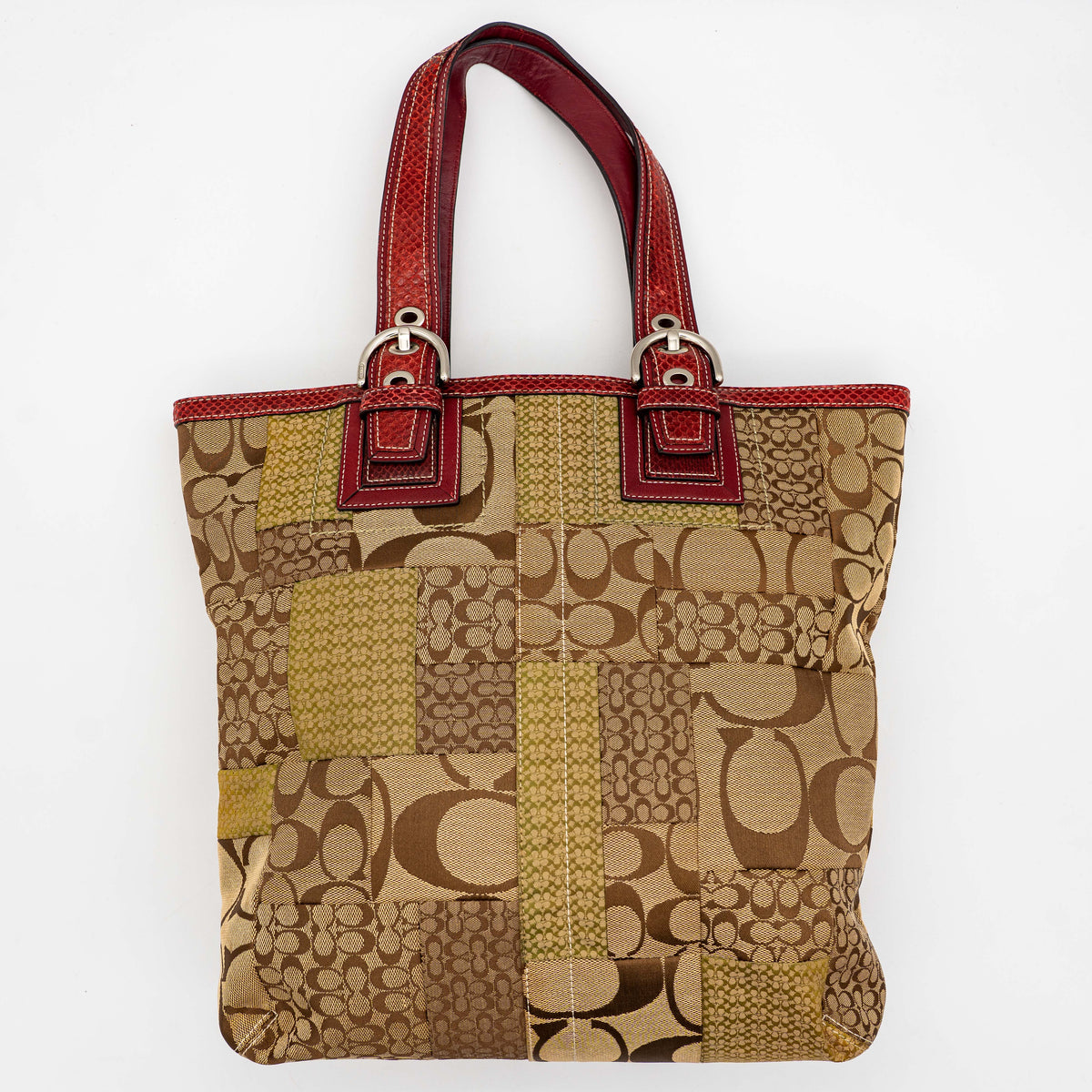 Coach Signature Patchwork Tote Bag Brown/Red