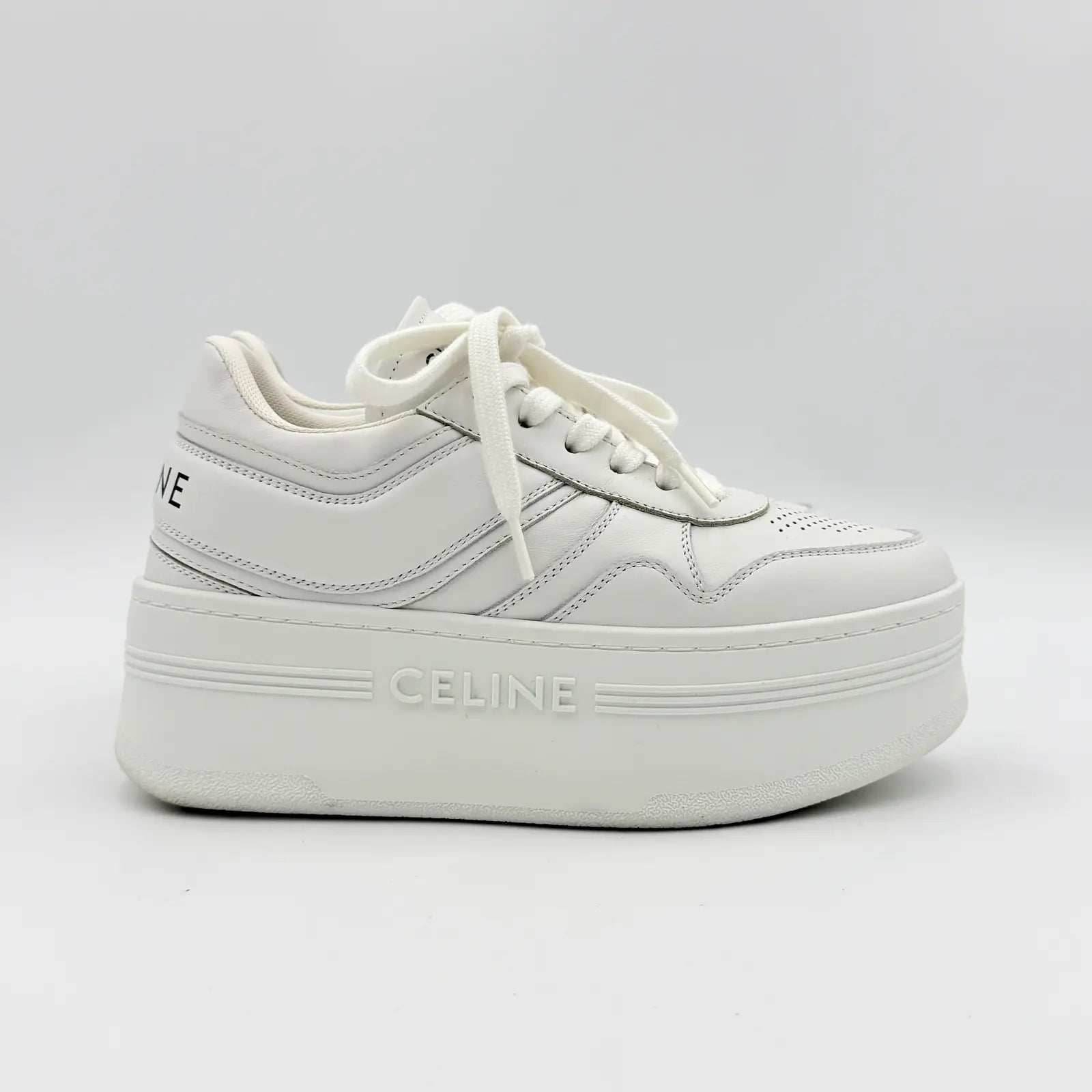(EU34) Celine Leather Block Platform Sneakers White