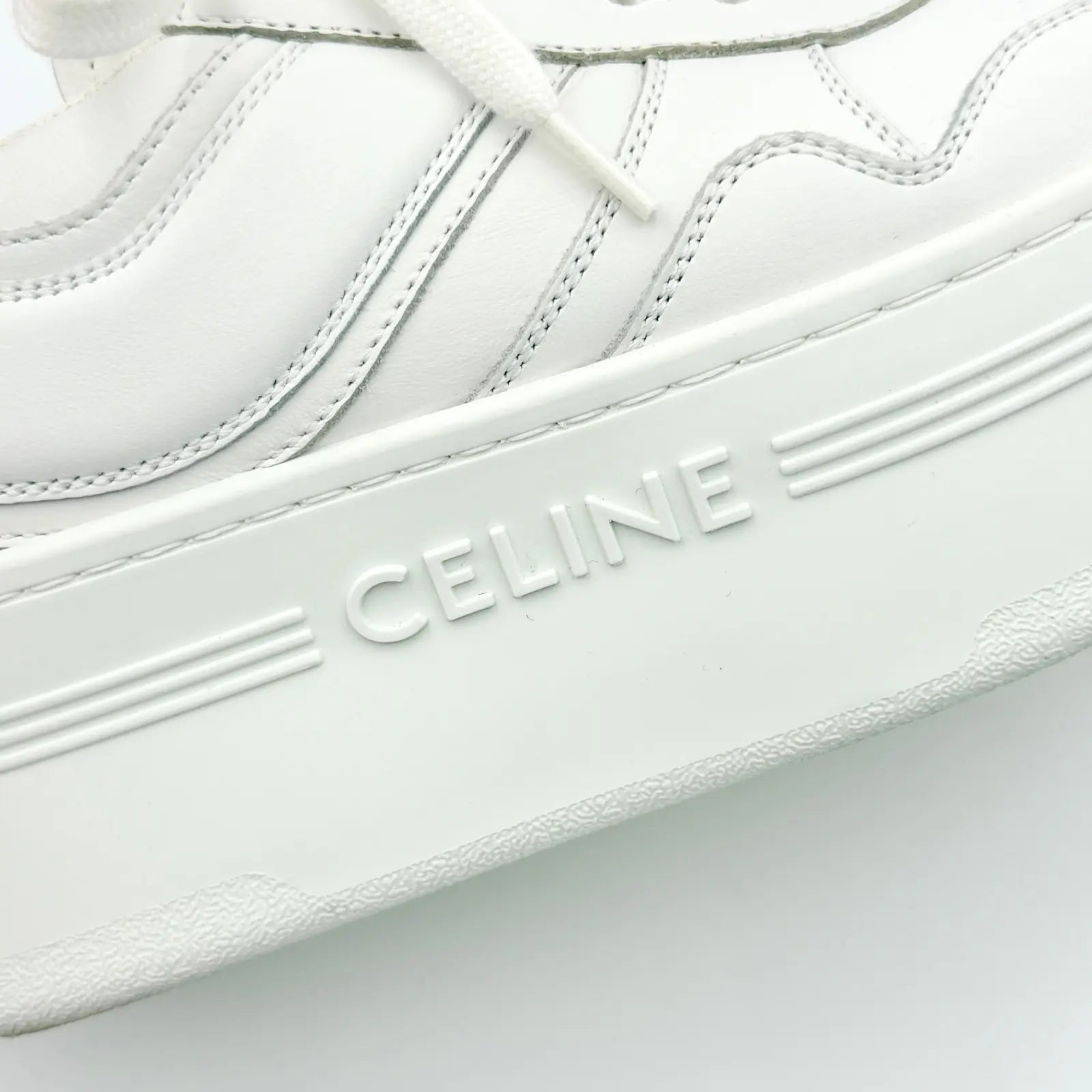 (EU34) Celine Leather Block Platform Sneakers White