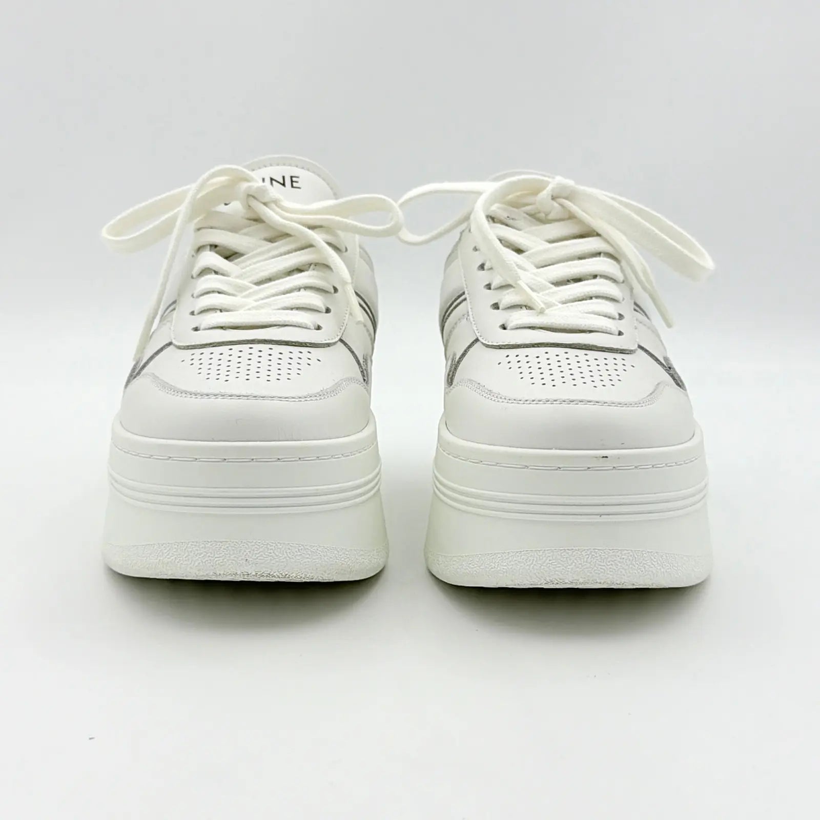 (EU34) Celine Leather Block Platform Sneakers White