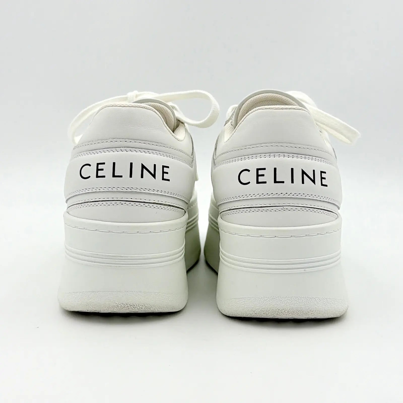 (EU34) Celine Leather Block Platform Sneakers White
