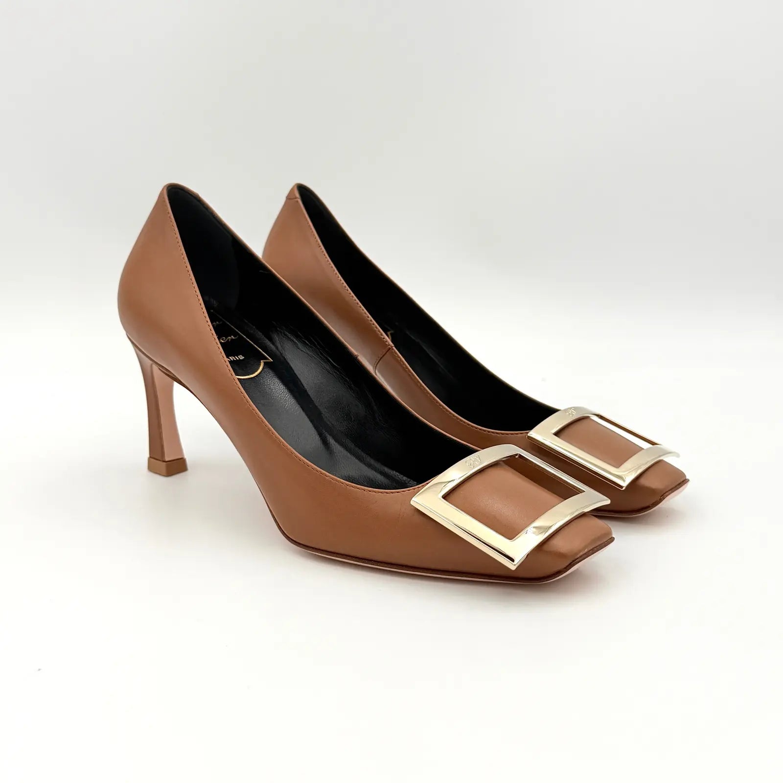 (EU34) Roger Vivier Belle Vivier Trompette Leather Pumps Brown