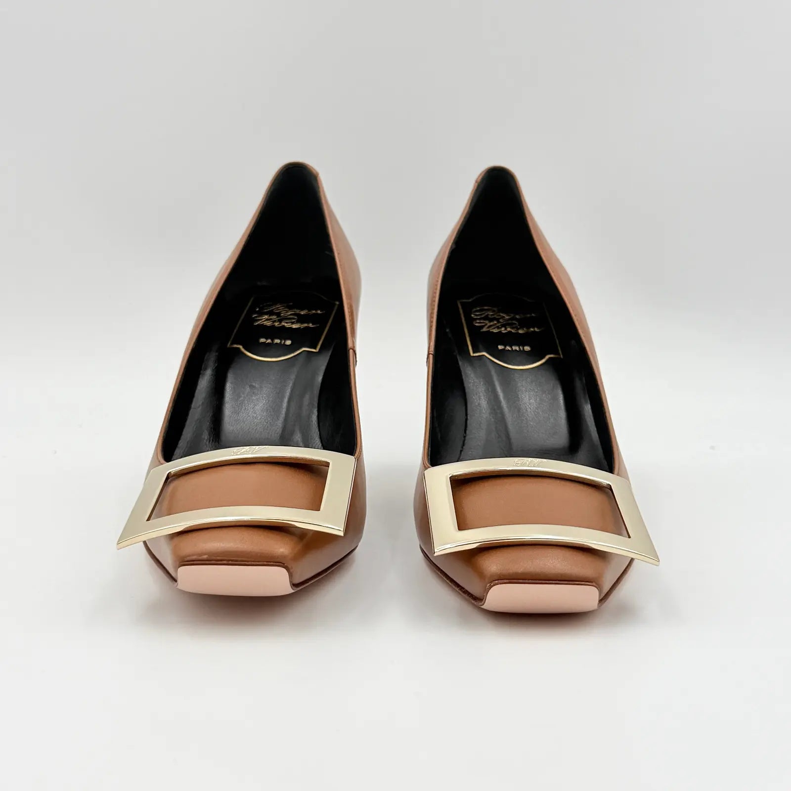 (EU34) Roger Vivier Belle Vivier Trompette Leather Pumps Brown