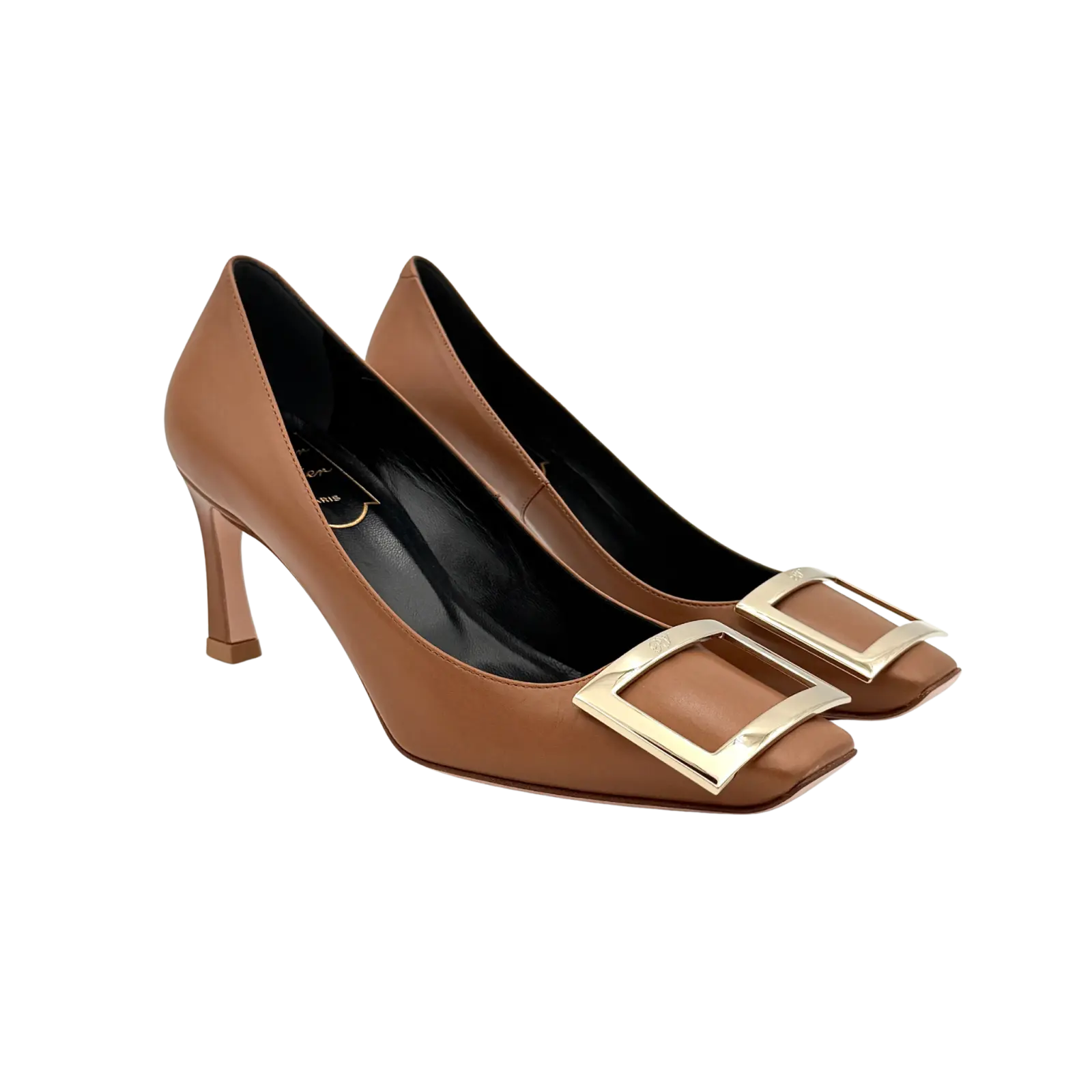 (EU34) Roger Vivier Belle Vivier Trompette Leather Pumps Brown
