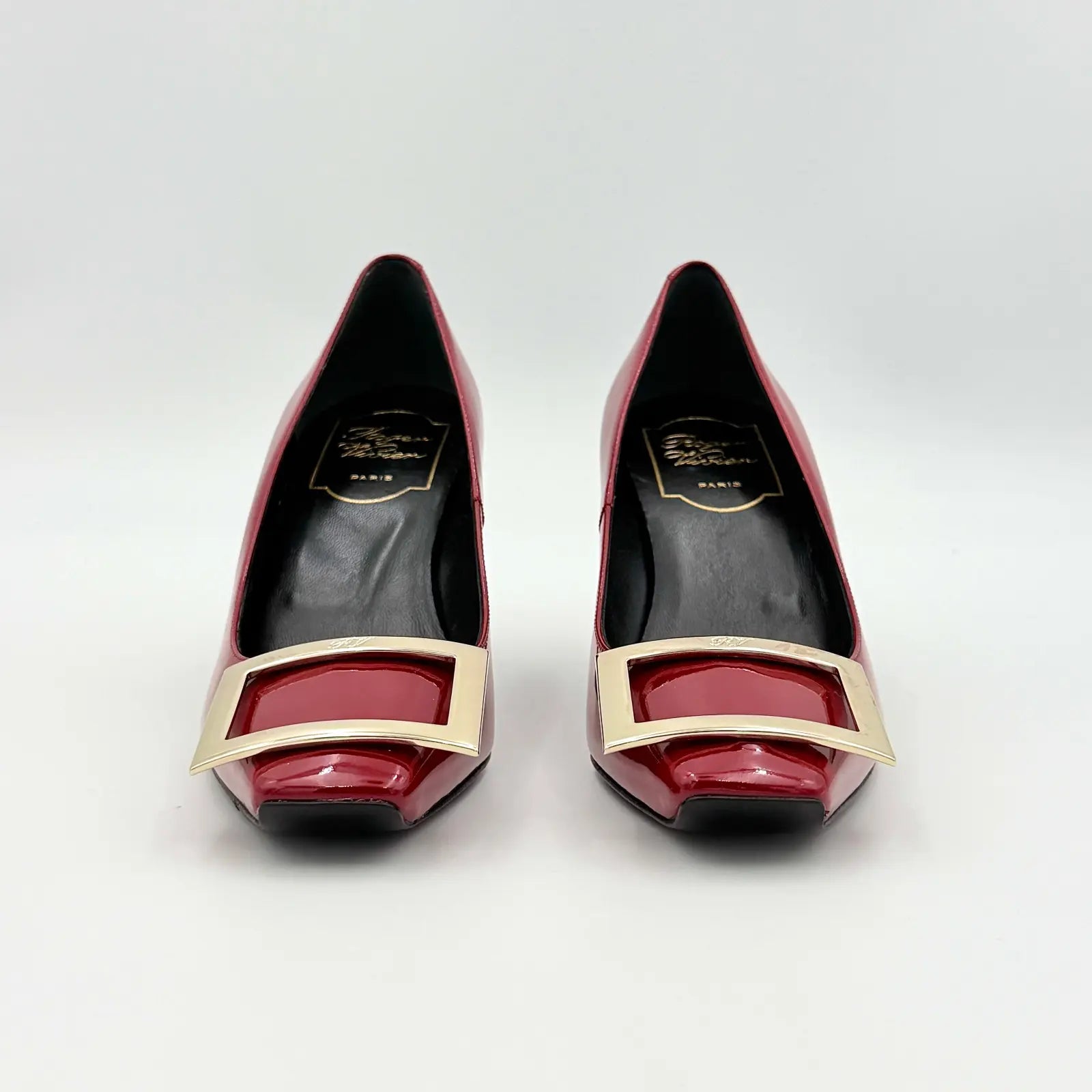 (EU34) Roger Vivier Belle Vivier Trompette Patent Pumps Red
