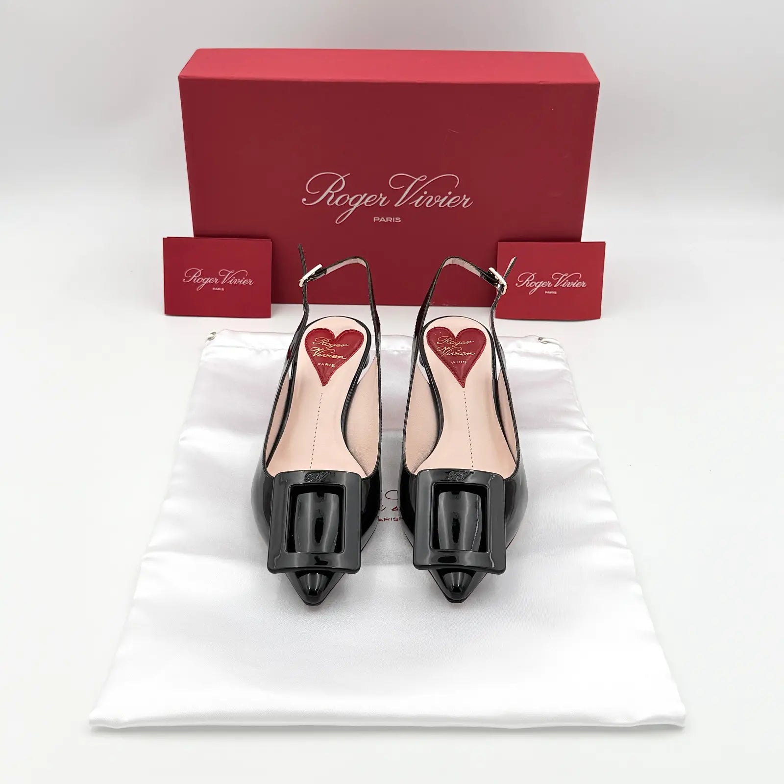 (EU34) Roger Vivier Virgule Patent Slingback Pumps Black
