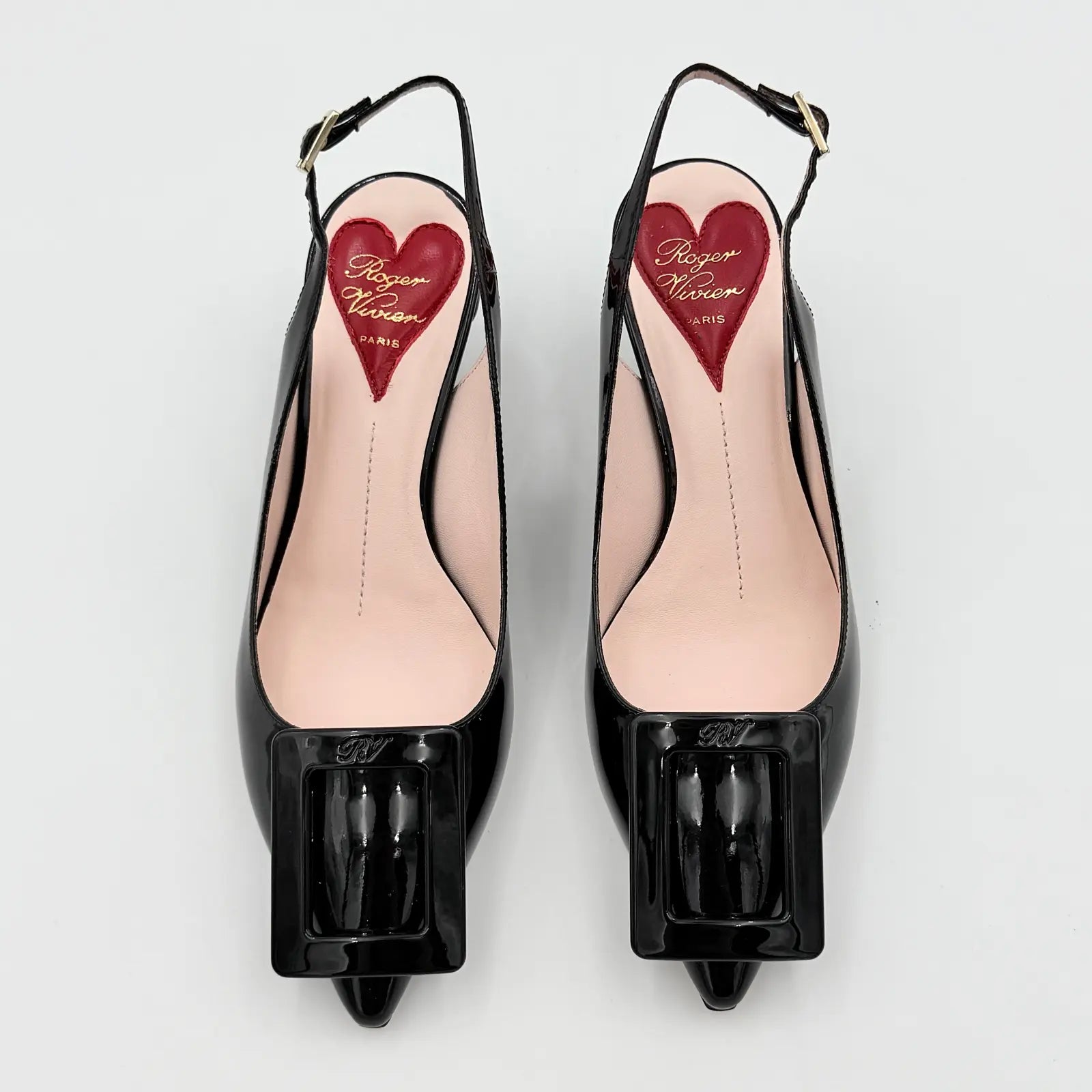 (EU34) Roger Vivier Virgule Patent Slingback Pumps Black