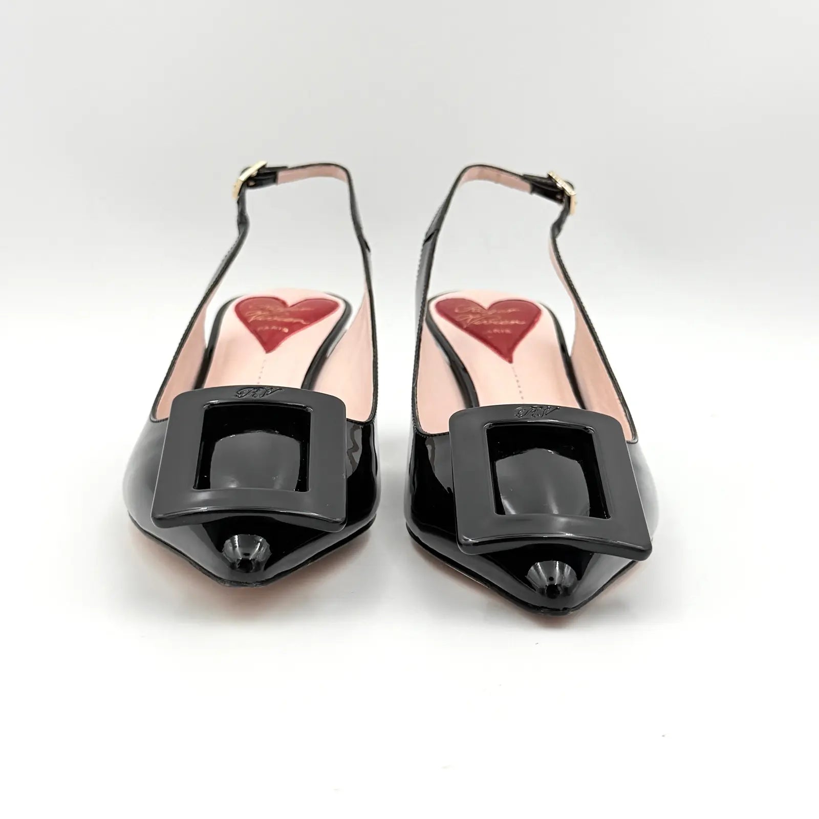 (EU34) Roger Vivier Virgule Patent Slingback Pumps Black