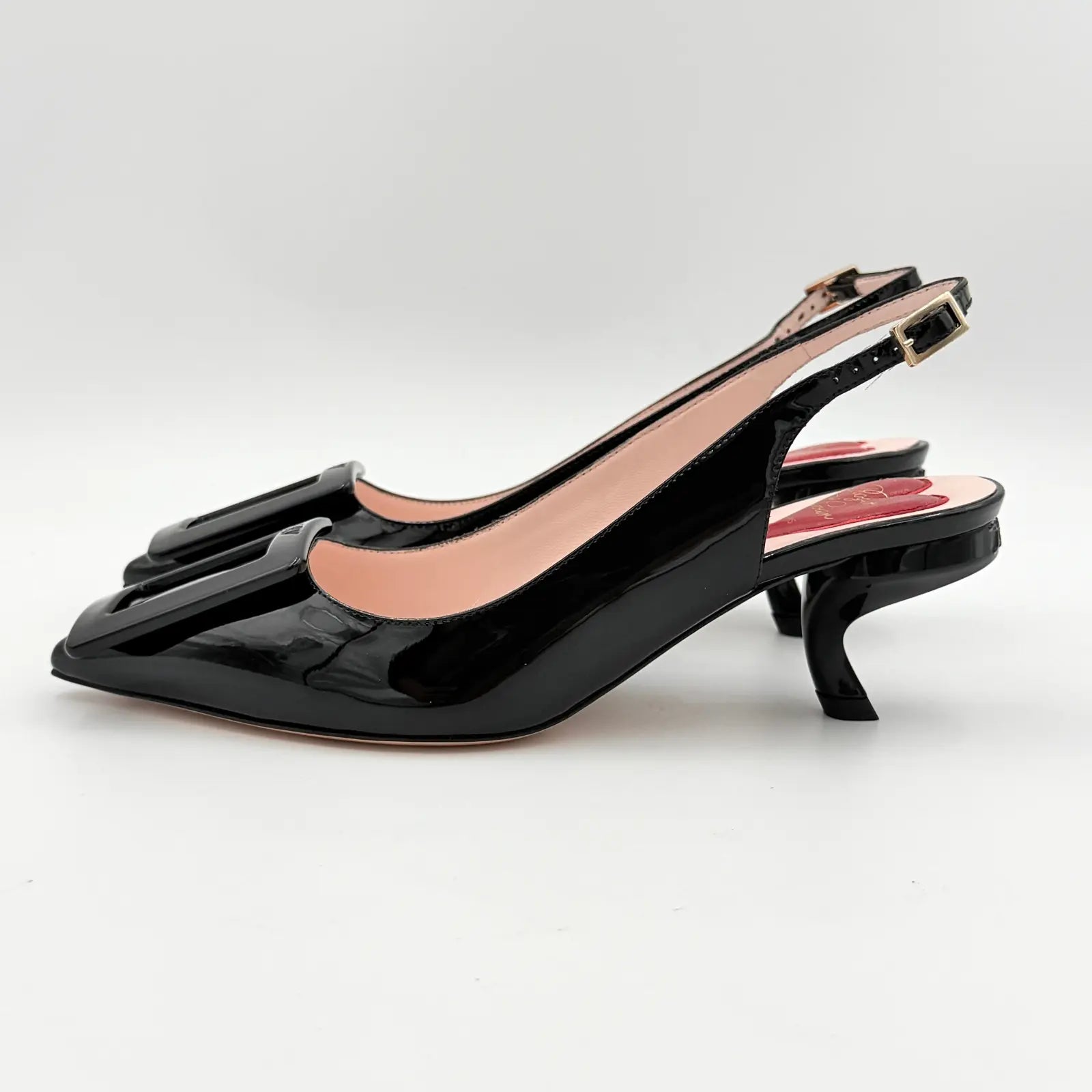 (EU34) Roger Vivier Virgule Patent Slingback Pumps Black