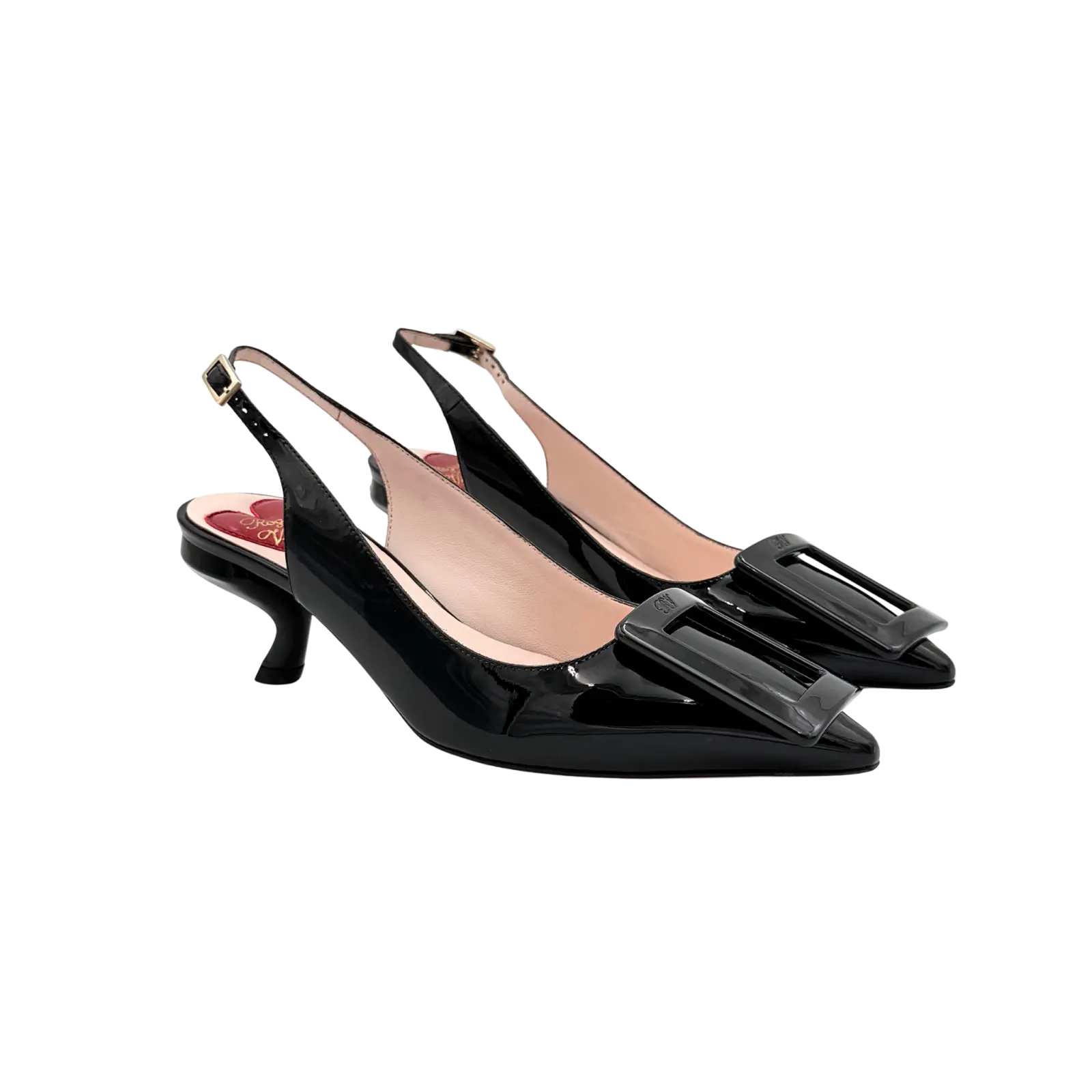 (EU34) Roger Vivier Virgule Patent Slingback Pumps Black