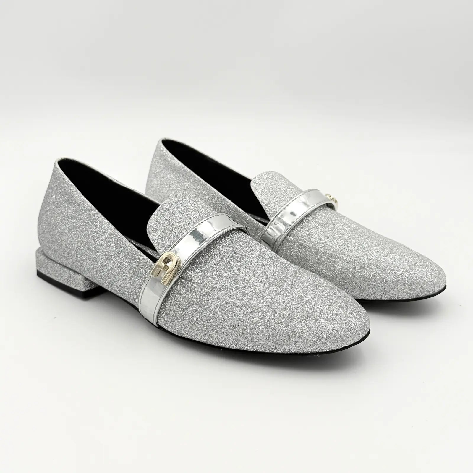 (EU36) Furla 1927 T.20 Argento Microglitter Loafers Silver