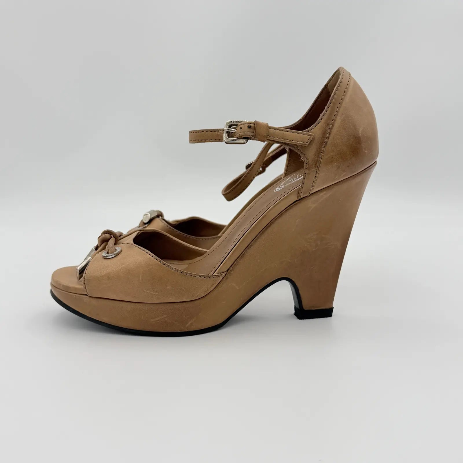 (EU36) Tod's Peep-Toe Platform Wedge Sandals Tan