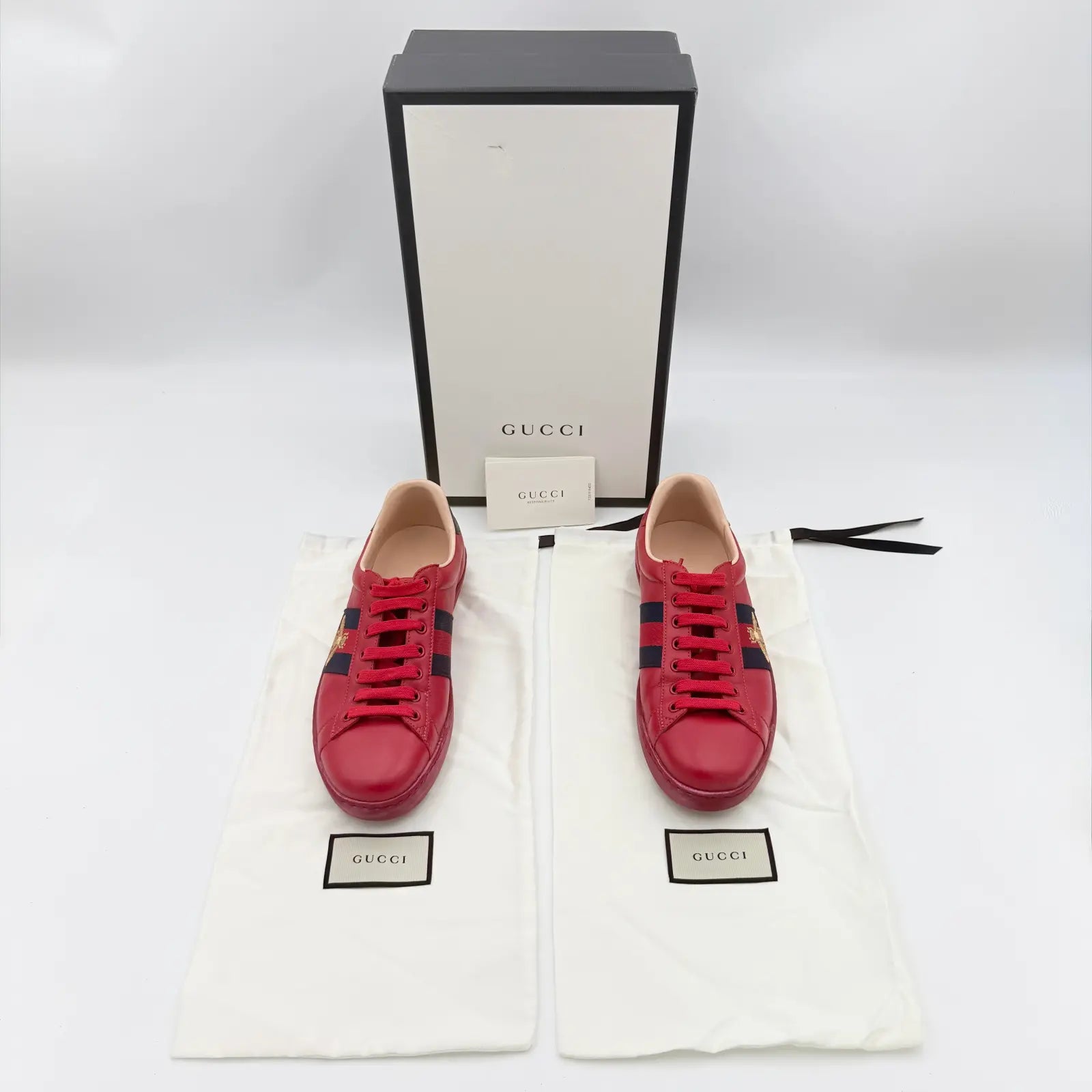 (US8/UK7.5) Gucci Ace Embroidered Bee Sneakers Red