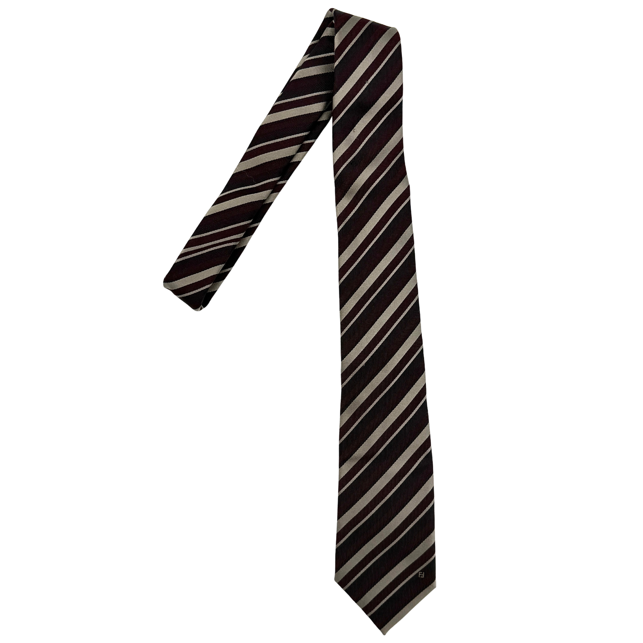 Fendi Stripe Silk Tie Maroon