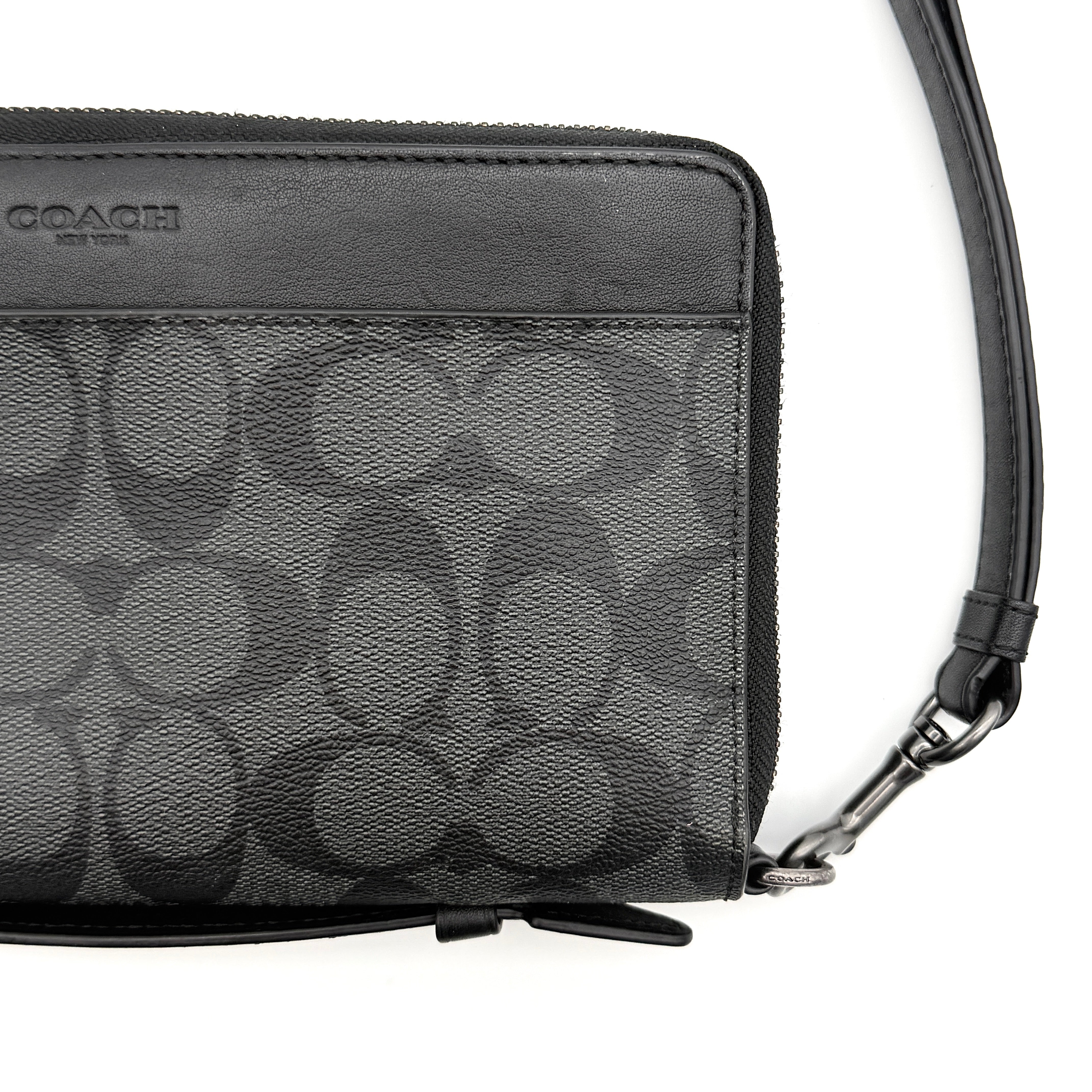 Coach Signature Double Zip Travel Organizer Bag Charcoal Grey/Black